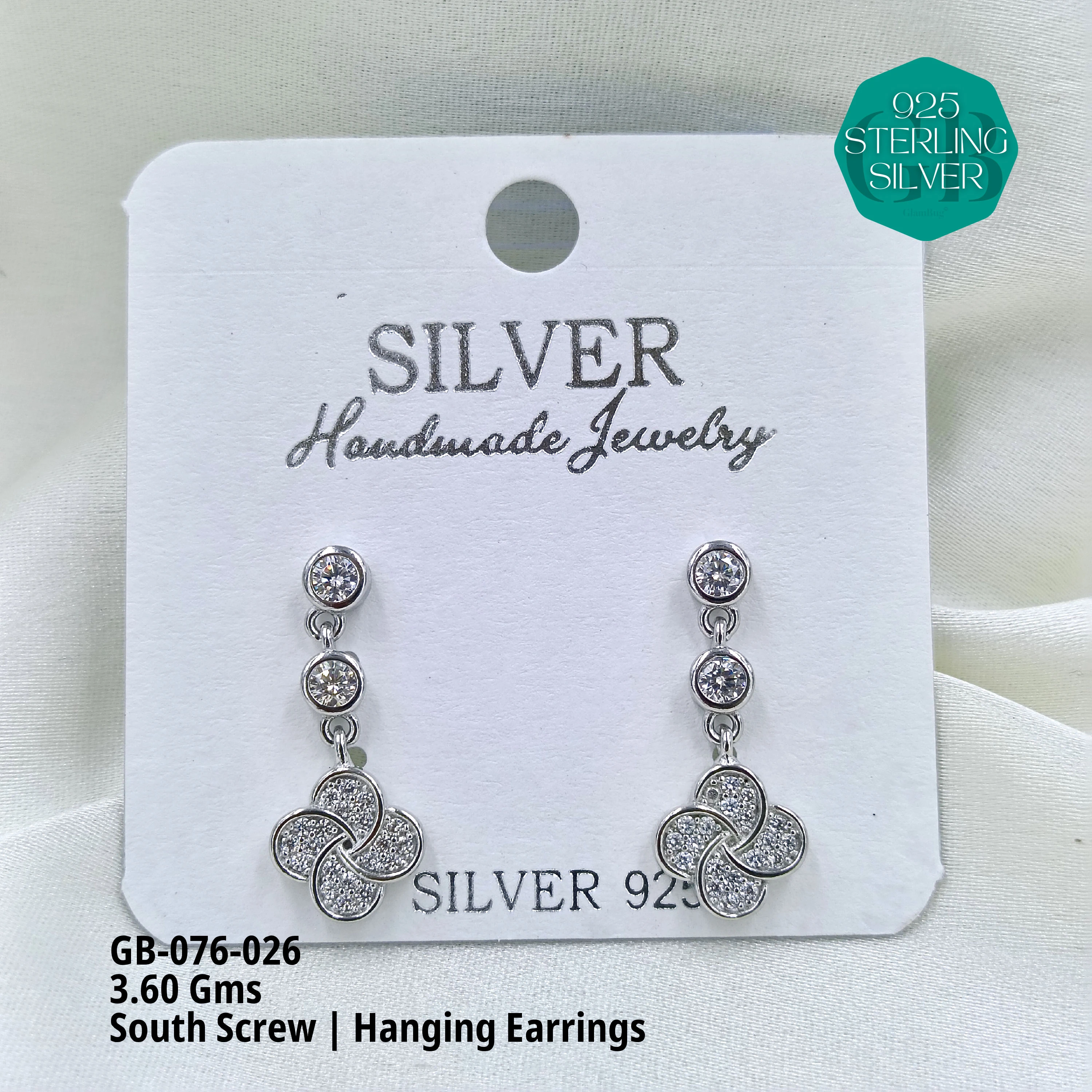 SOUTH SCREW HANGING - Premium 925 Silver Jewellery - SKU: GB-076-026 - Hyderabad Silver Importers