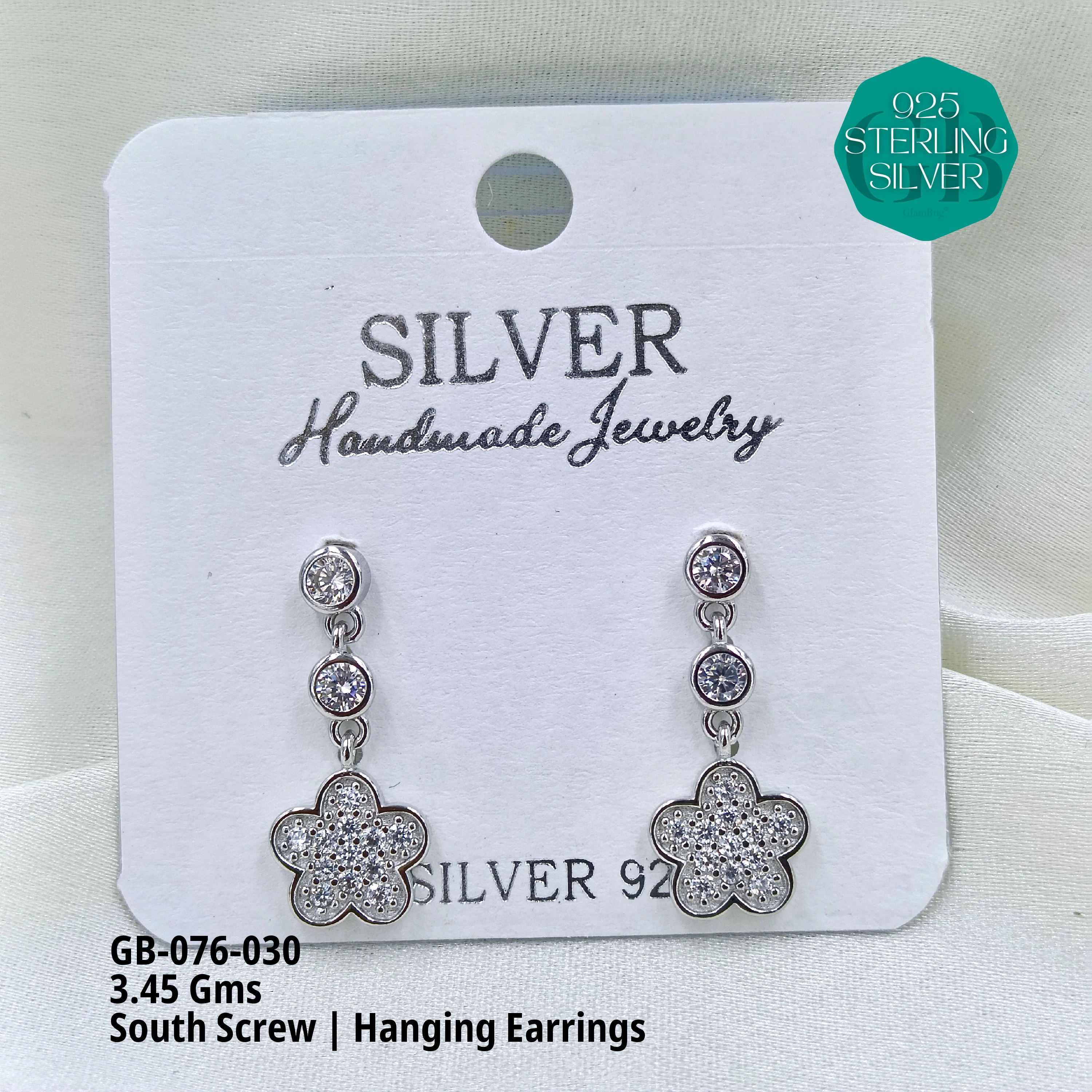 SOUTH SCREW HANGING - Premium 925 Silver Jewellery - SKU: GB-076-030 - Hyderabad Silver Importers