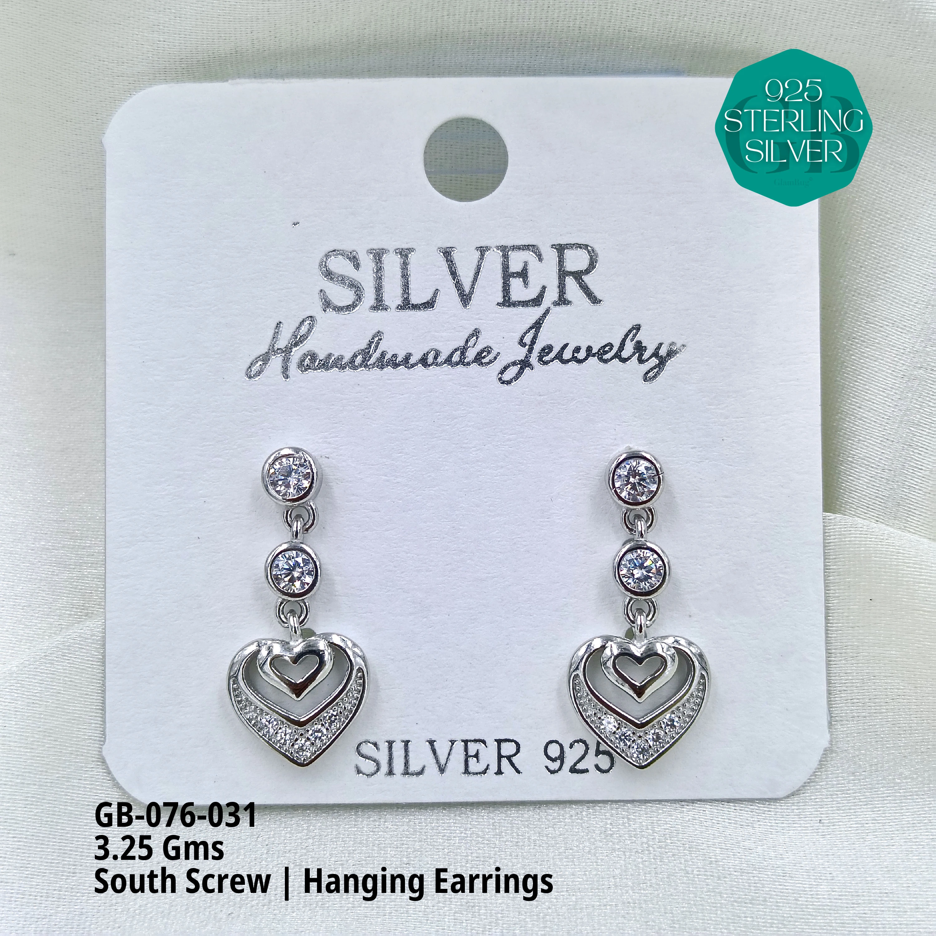 SOUTH SCREW HANGING - Premium 925 Silver Jewellery - SKU: GB-076-031 - Hyderabad Silver Importers