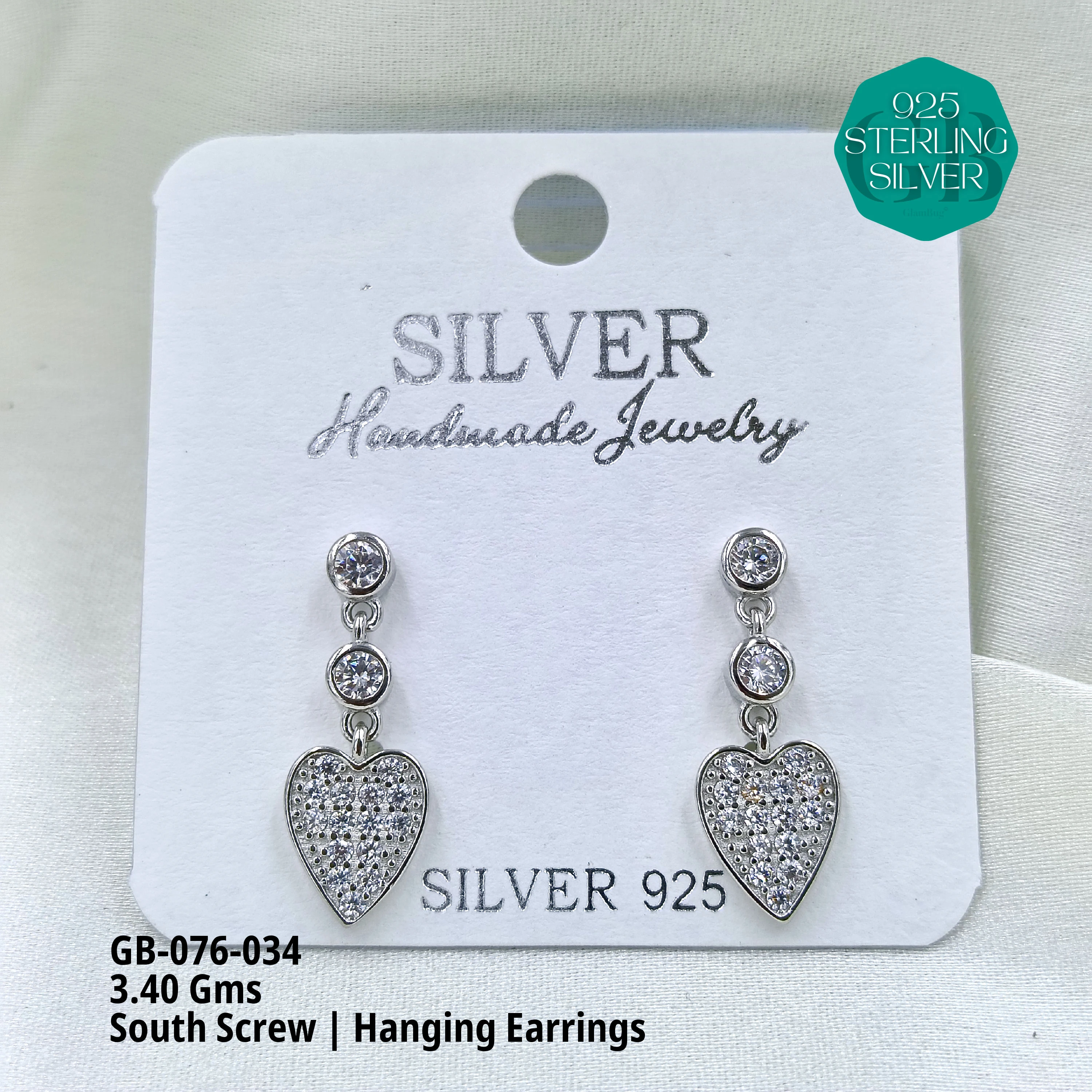 SOUTH SCREW HANGING - Premium 925 Silver Jewellery - SKU: GB-076-034 - Hyderabad Silver Importers