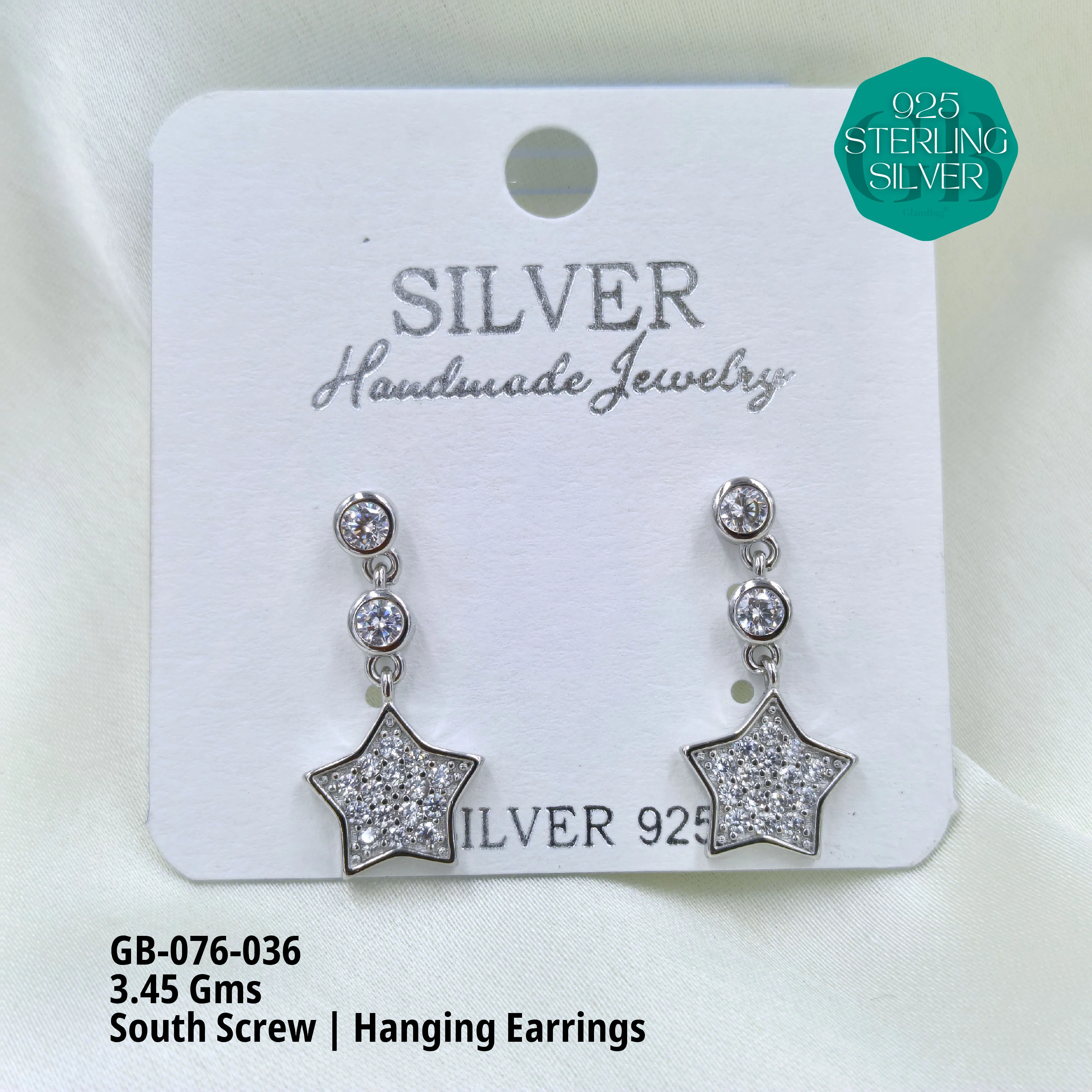 SOUTH SCREW HANGING - Premium 925 Silver Jewellery - SKU: GB-076-036 - Hyderabad Silver Importers