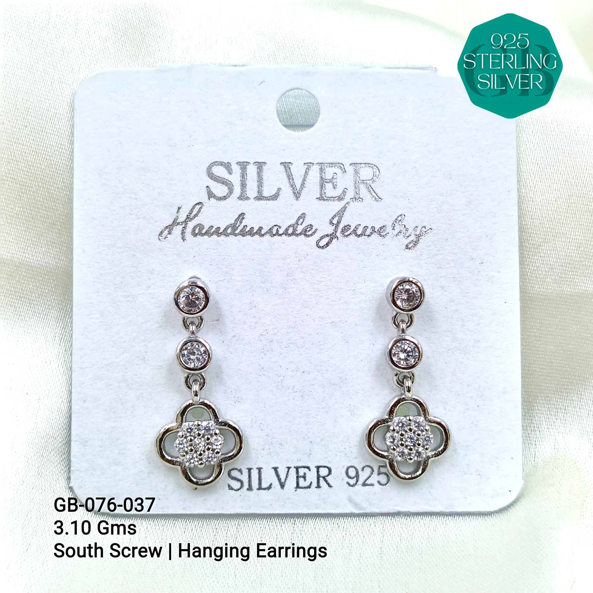 SOUTH SCREW HANGING - Premium 925 Silver Jewellery - SKU: GB-076-037 - Hyderabad Silver Importers