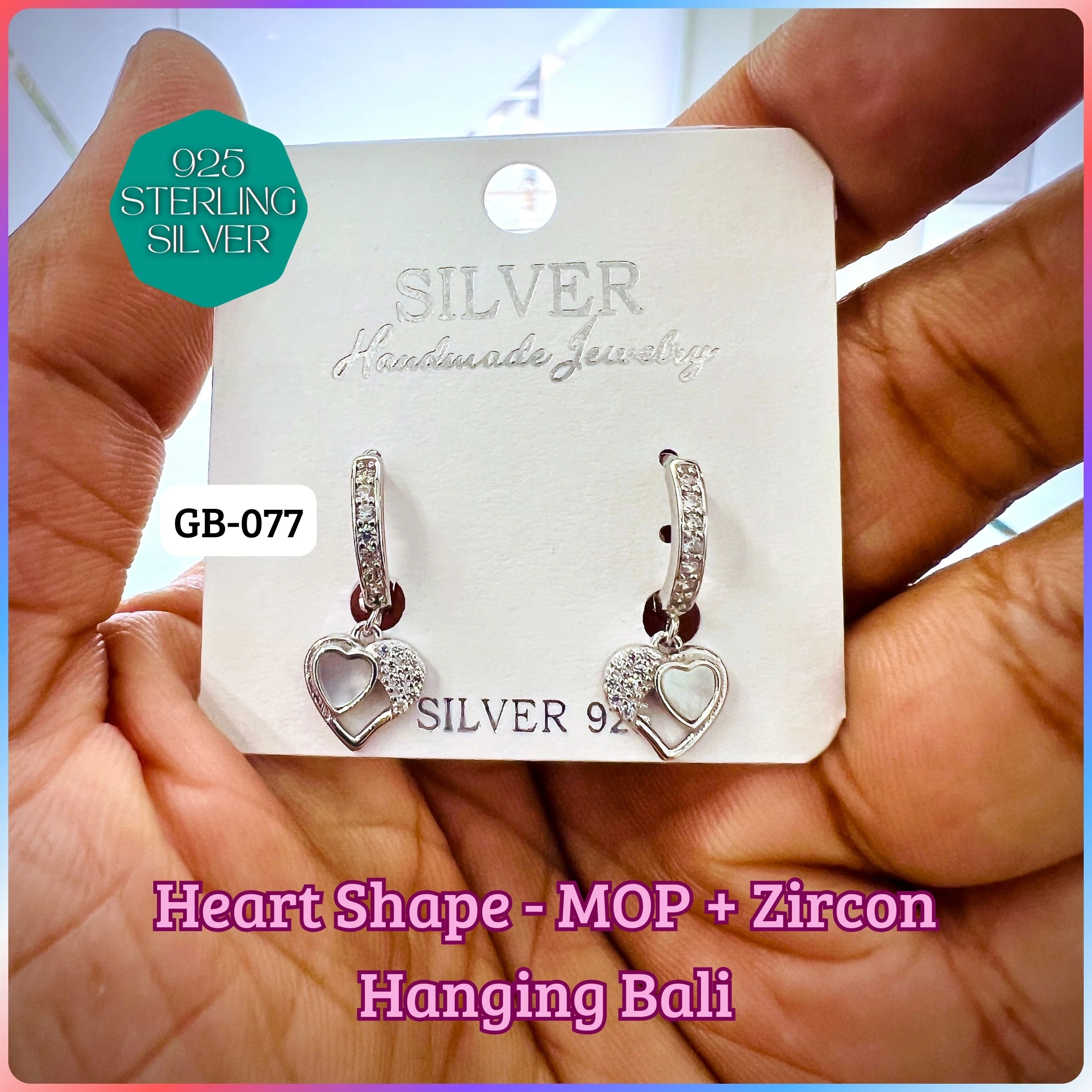 CZ PEARL HANGINGS LIGHT WEIGHT - Premium 925 Silver Jewellery - SKU: GB-077-013 - Hyderabad Silver Importers