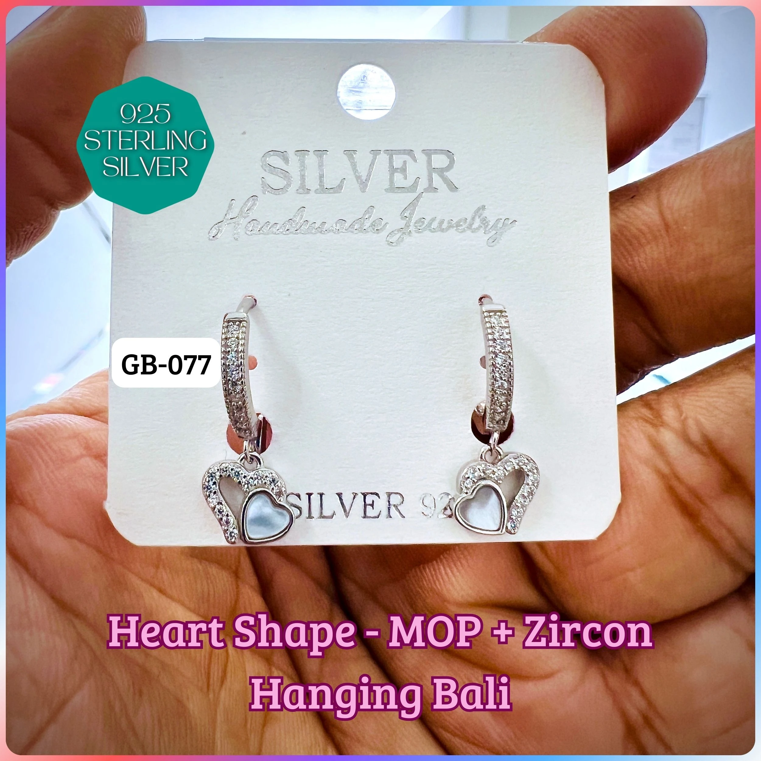 CZ PEARL HANGINGS LIGHT WEIGHT - Premium 925 Silver Jewellery - SKU: GB-077-014 - Hyderabad Silver Importers