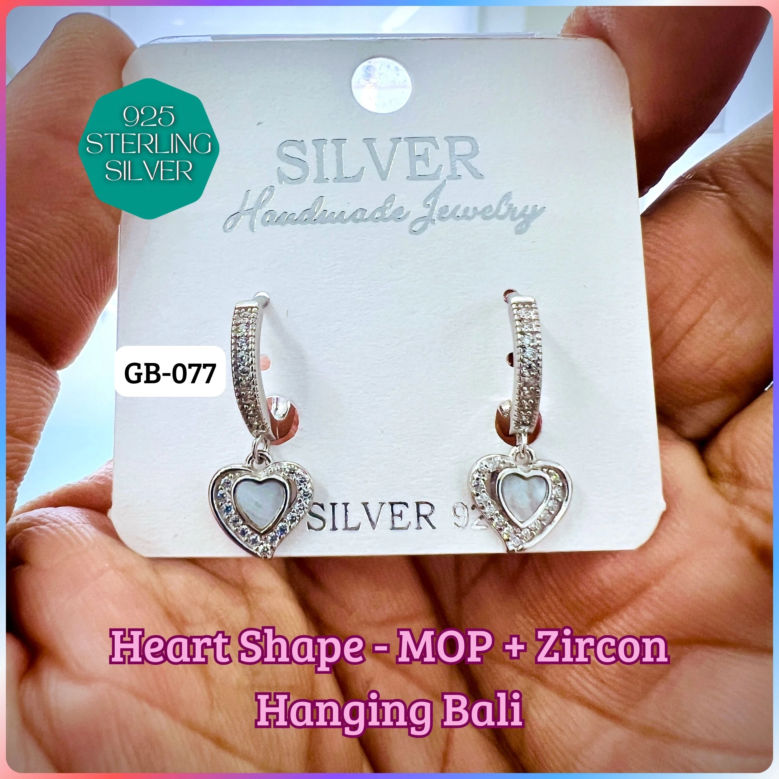 CZ PEARL HANGINGS LIGHT WEIGHT - Premium 925 Silver Jewellery - SKU: GB-077-018 - Hyderabad Silver Importers