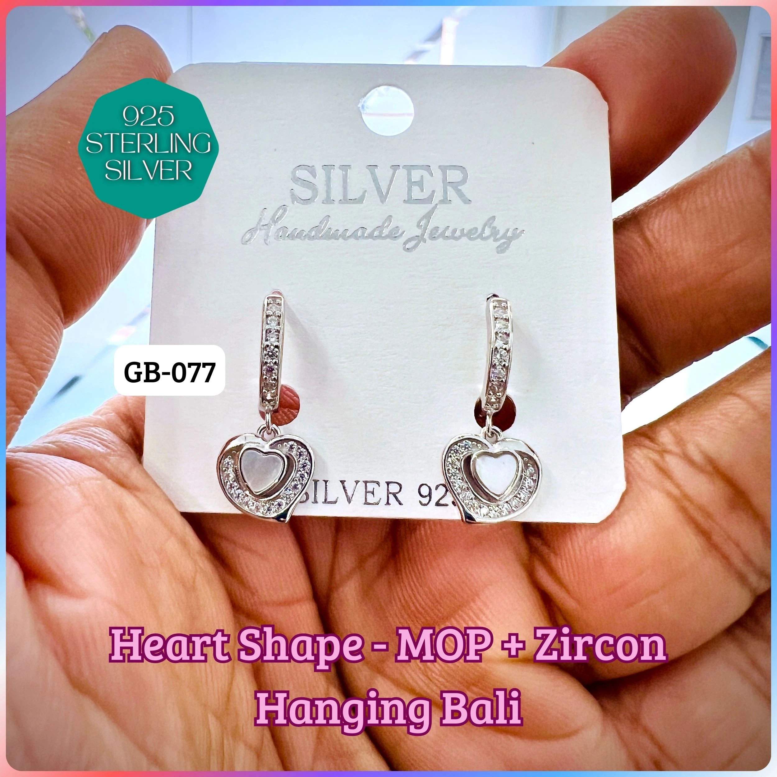 CZ PEARL HANGINGS LIGHT WEIGHT - Premium 925 Silver Jewellery - SKU: GB-077-020 - Hyderabad Silver Importers