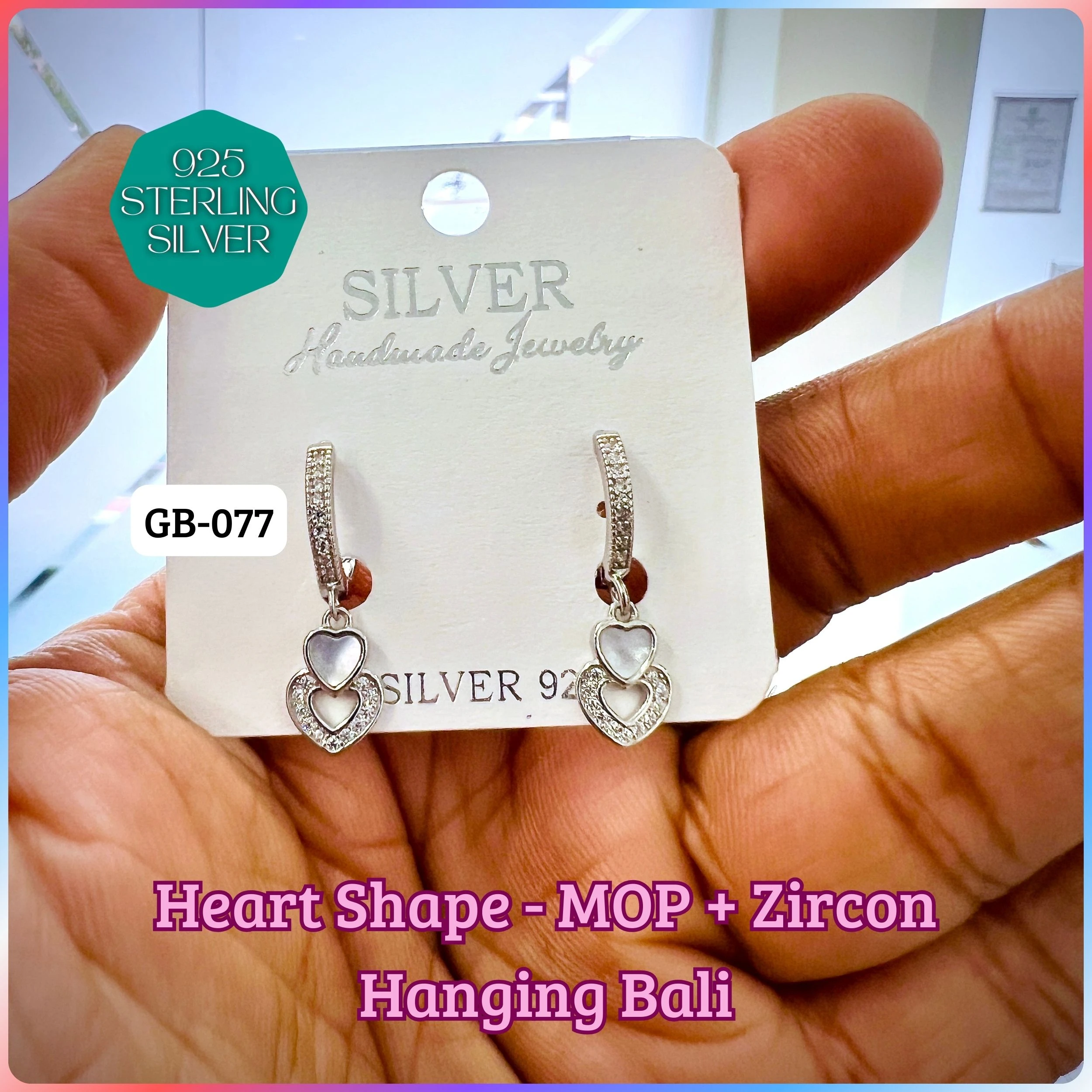 CZ PEARL HANGINGS LIGHT WEIGHT - Premium 925 Silver Jewellery - SKU: GB-077-022 - Hyderabad Silver Importers