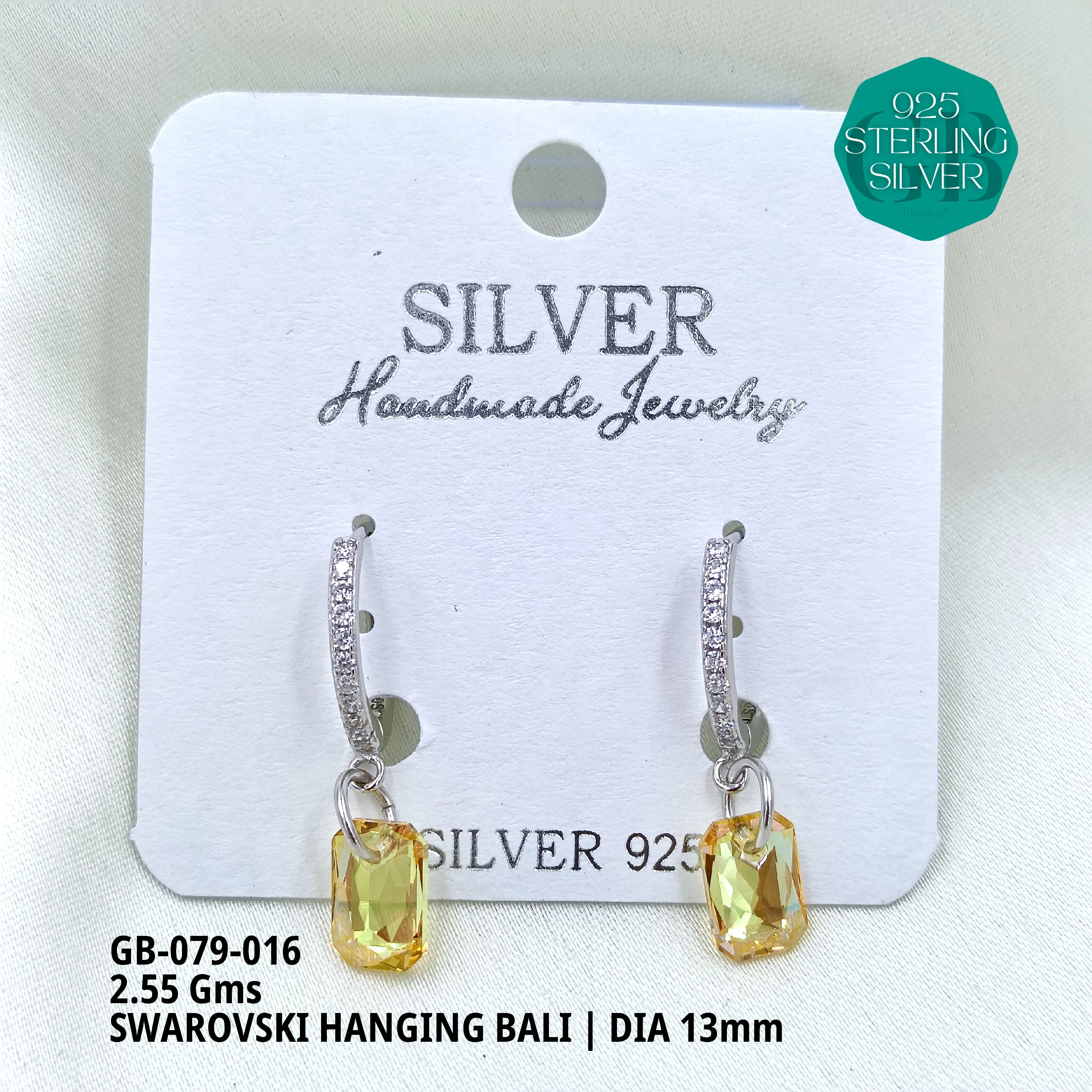 SWAROVSKI HANGNING BALI - Premium 925 Silver Jewellery - SKU: GB-079-016 - Hyderabad Silver Importers