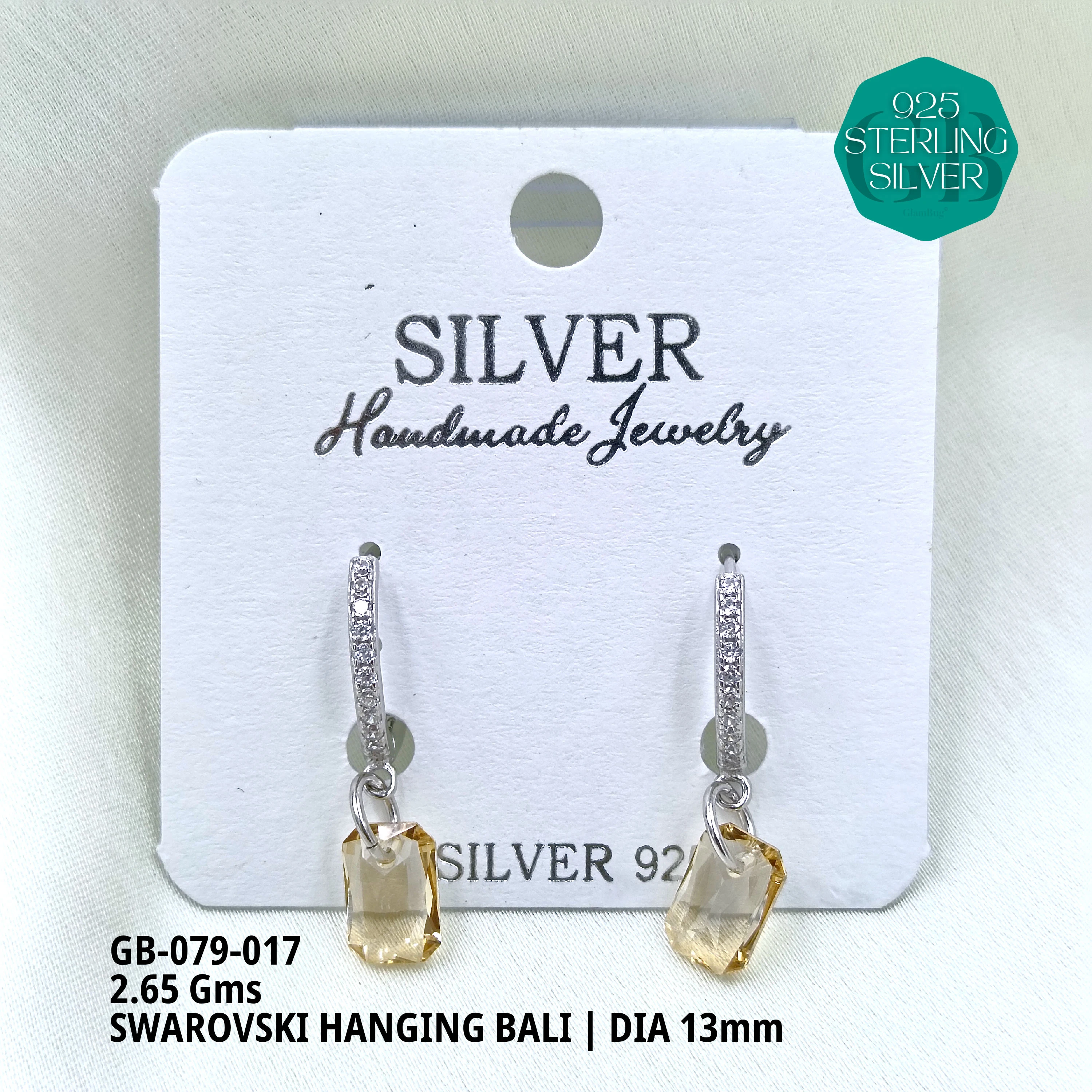 SWAROVSKI HANGNING BALI - Premium 925 Silver Jewellery - SKU: GB-079-017 - Hyderabad Silver Importers