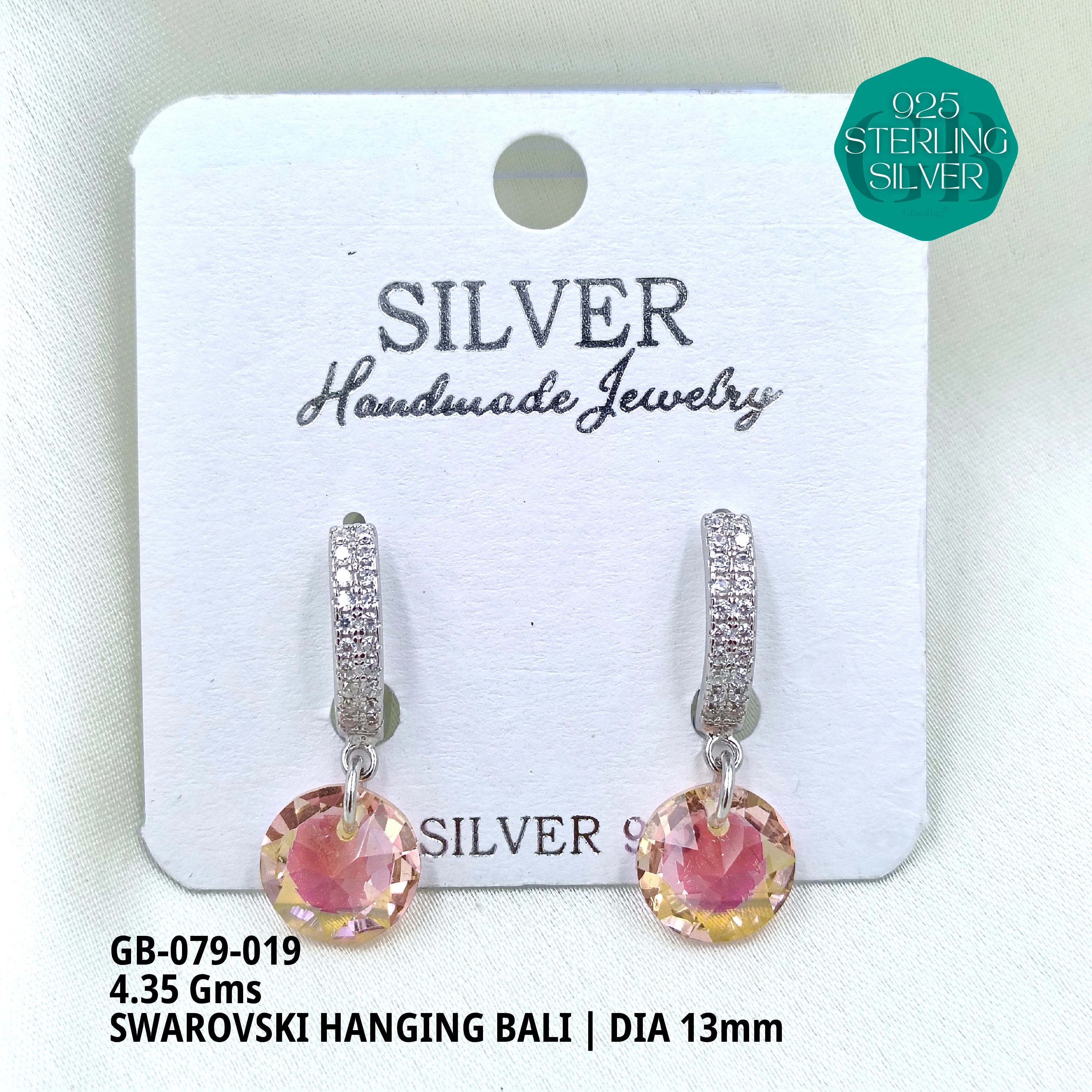 SWAROVSKI HANGNING BALI - Premium 925 Silver Jewellery - SKU: GB-079-019 - Hyderabad Silver Importers