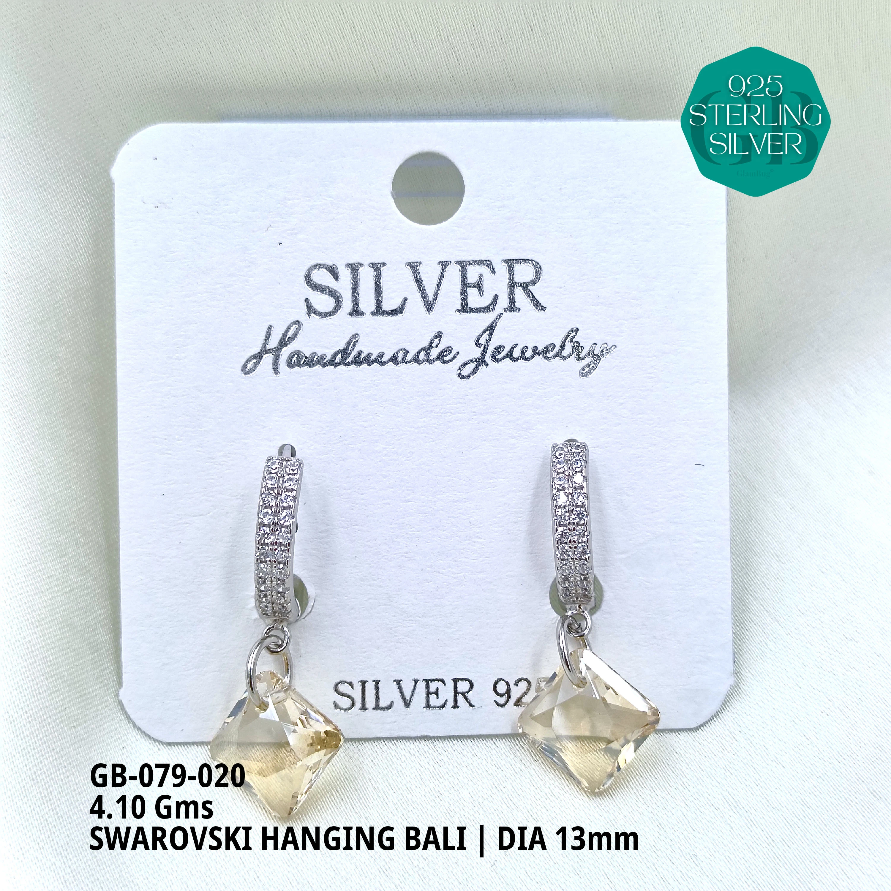 SWAROVSKI HANGNING BALI - Premium 925 Silver Jewellery - SKU: GB-079-020 - Hyderabad Silver Importers