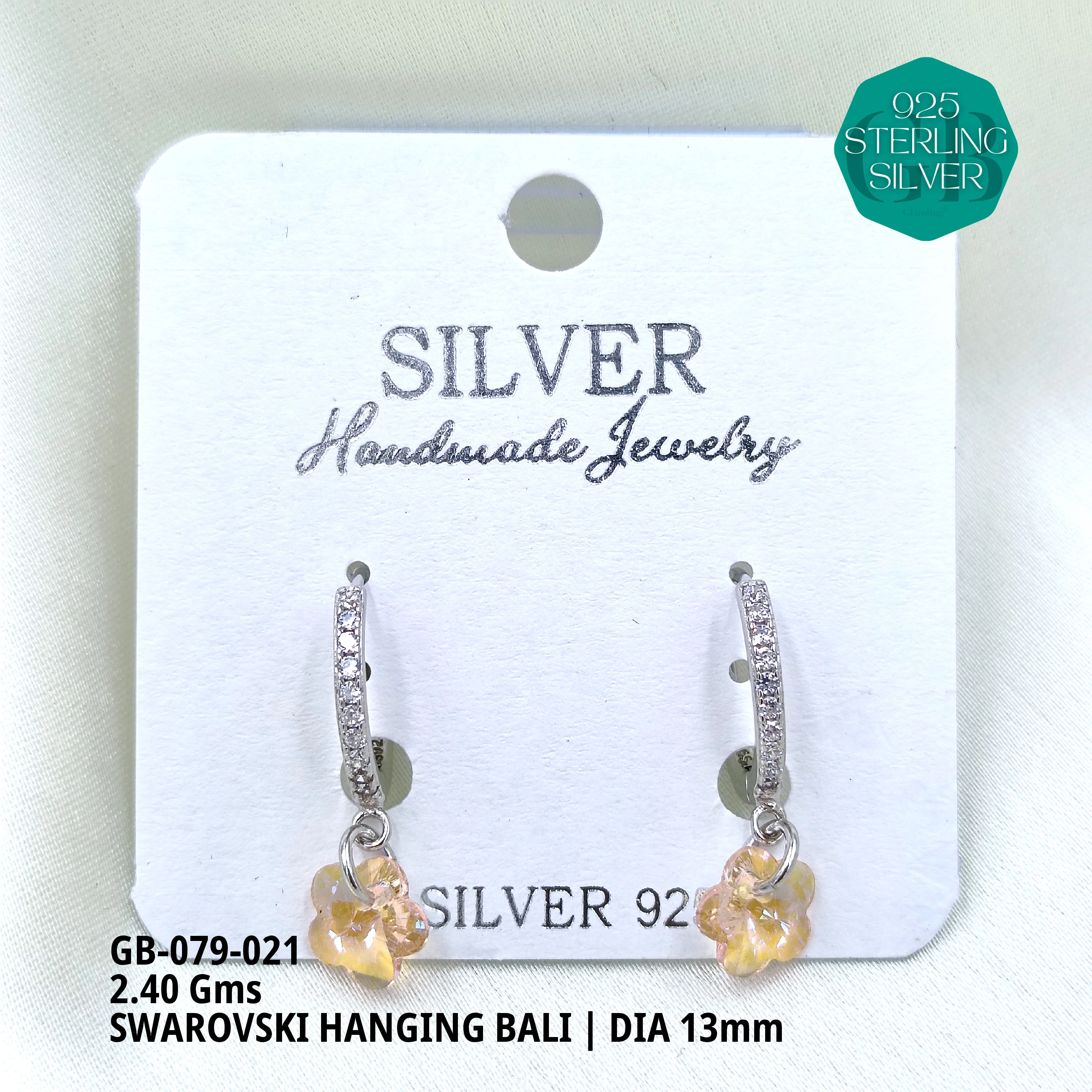 SWAROVSKI HANGNING BALI - Premium 925 Silver Jewellery - SKU: GB-079-021 - Hyderabad Silver Importers