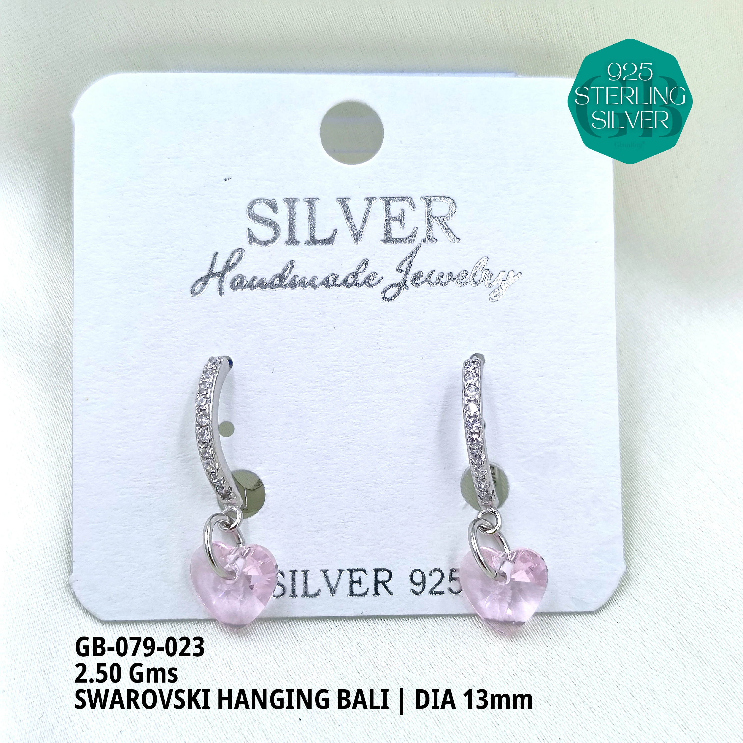 SWAROVSKI HANGNING BALI - Premium 925 Silver Jewellery - SKU: GB-079-023 - Hyderabad Silver Importers