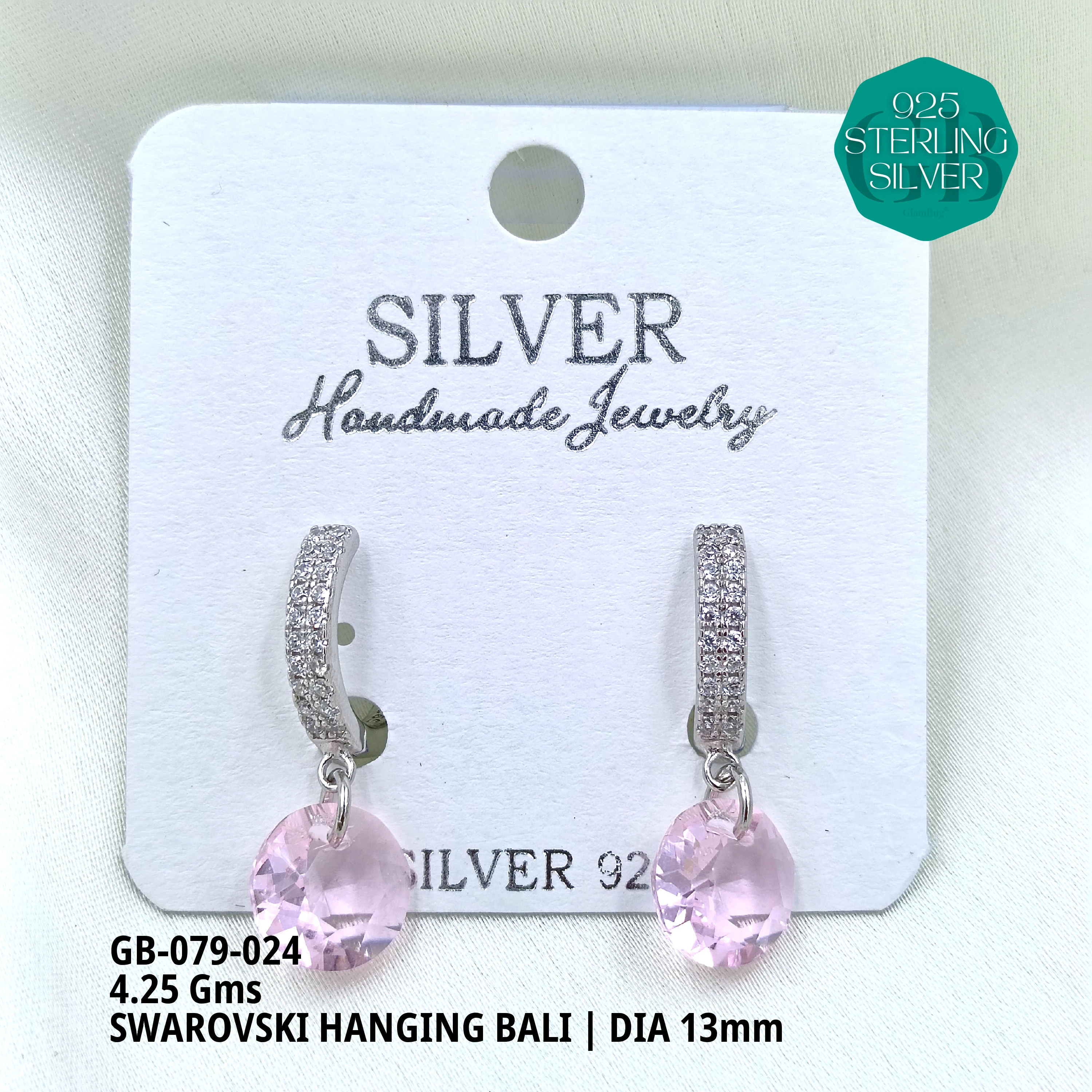 SWAROVSKI HANGNING BALI - Premium 925 Silver Jewellery - SKU: GB-079-024 - Hyderabad Silver Importers