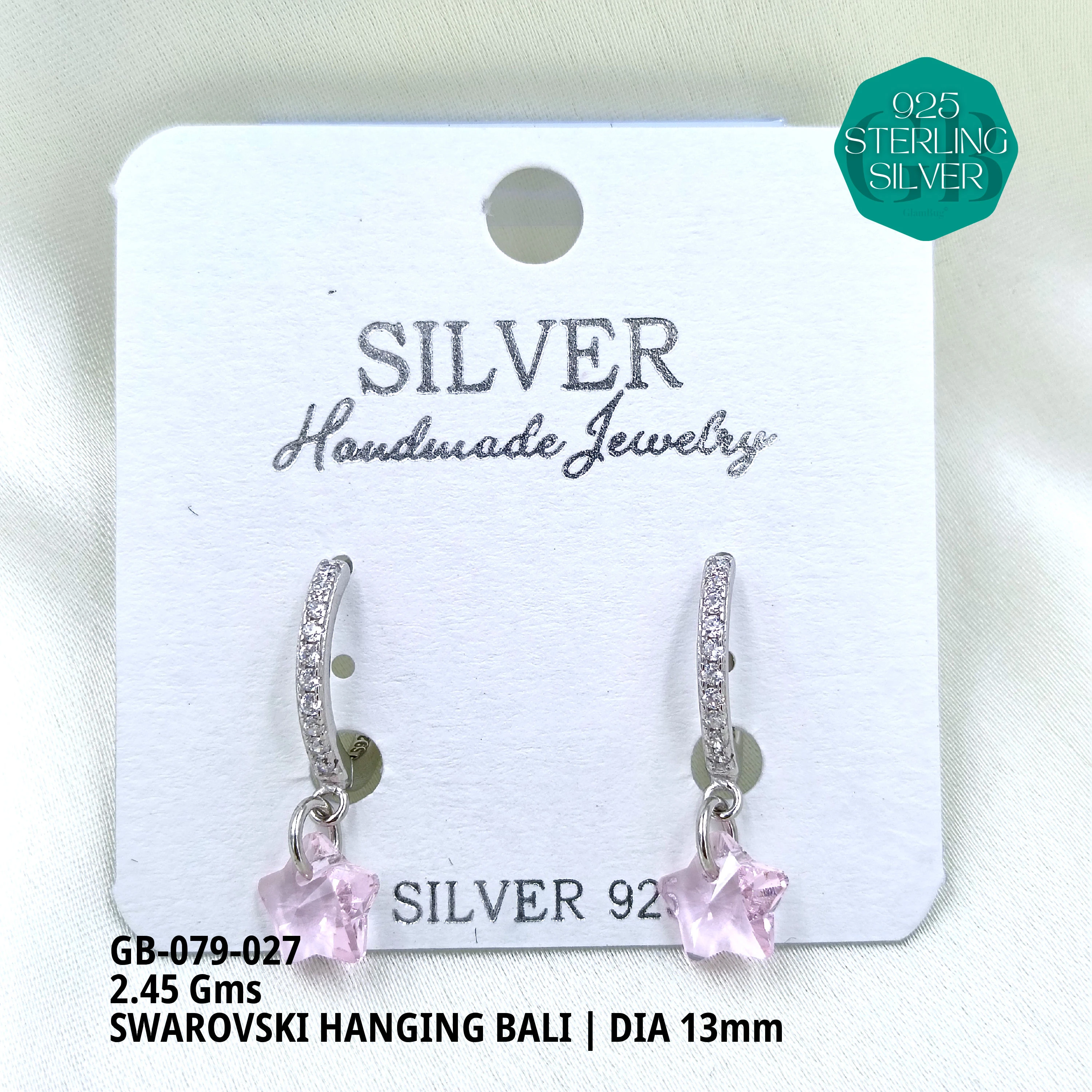 SWAROVSKI HANGNING BALI - Premium 925 Silver Jewellery - SKU: GB-079-027 - Hyderabad Silver Importers