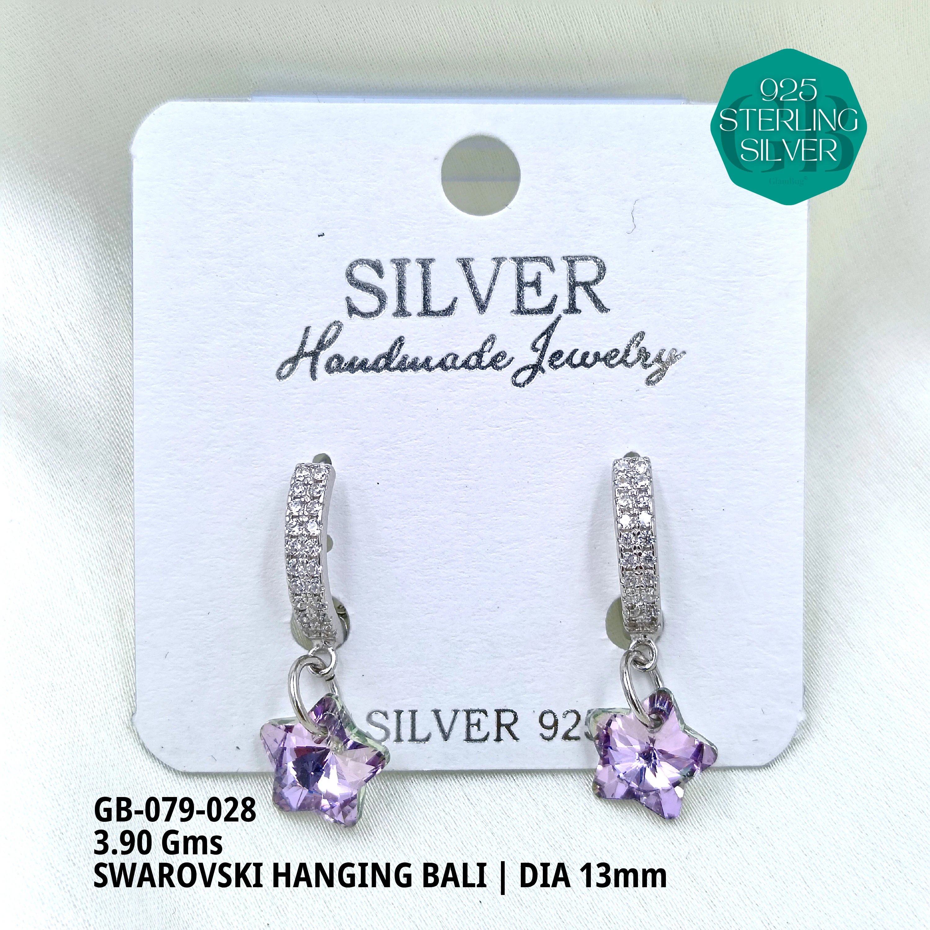 SWAROVSKI HANGNING BALI - Premium 925 Silver Jewellery - SKU: GB-079-028 - Hyderabad Silver Importers