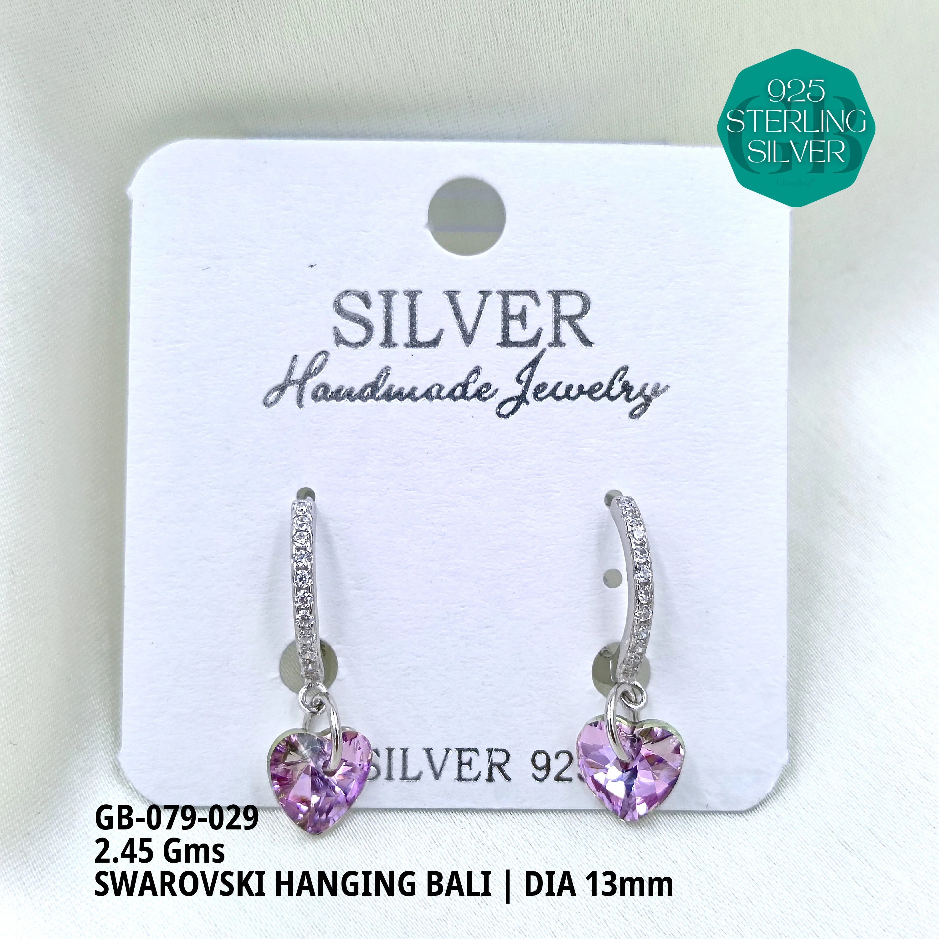 SWAROVSKI HANGNING BALI - Premium 925 Silver Jewellery - SKU: GB-079-029 - Hyderabad Silver Importers