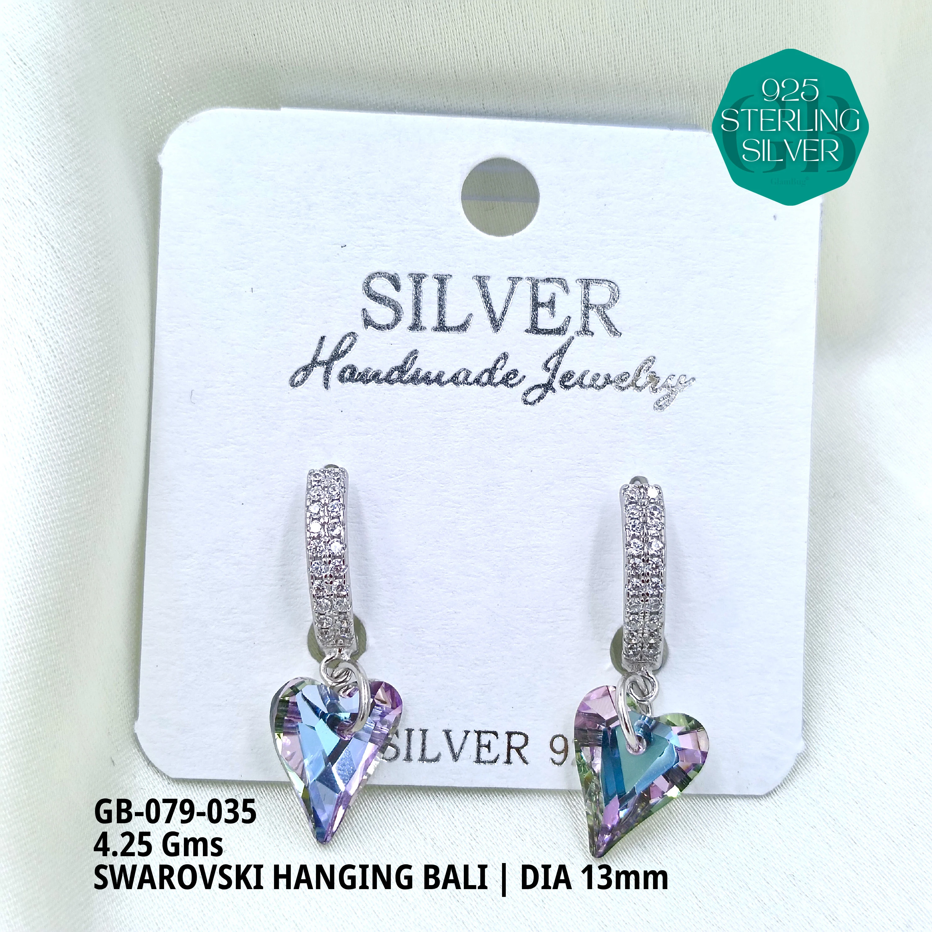 SWAROVSKI HANGNING BALI - Premium 925 Silver Jewellery - SKU: GB-079-035 - Hyderabad Silver Importers
