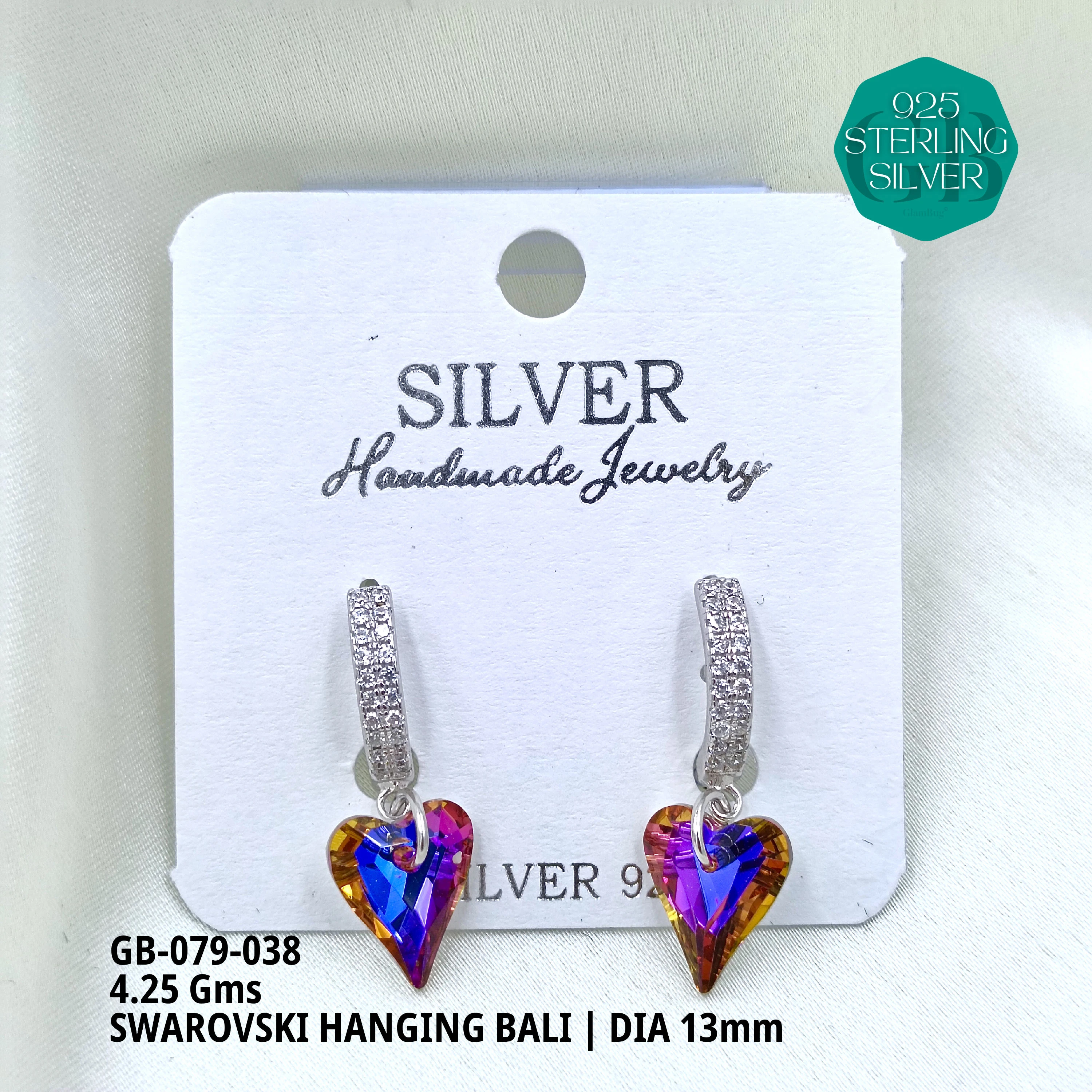 SWAROVSKI HANGNING BALI - Premium 925 Silver Jewellery - SKU: GB-079-038 - Hyderabad Silver Importers