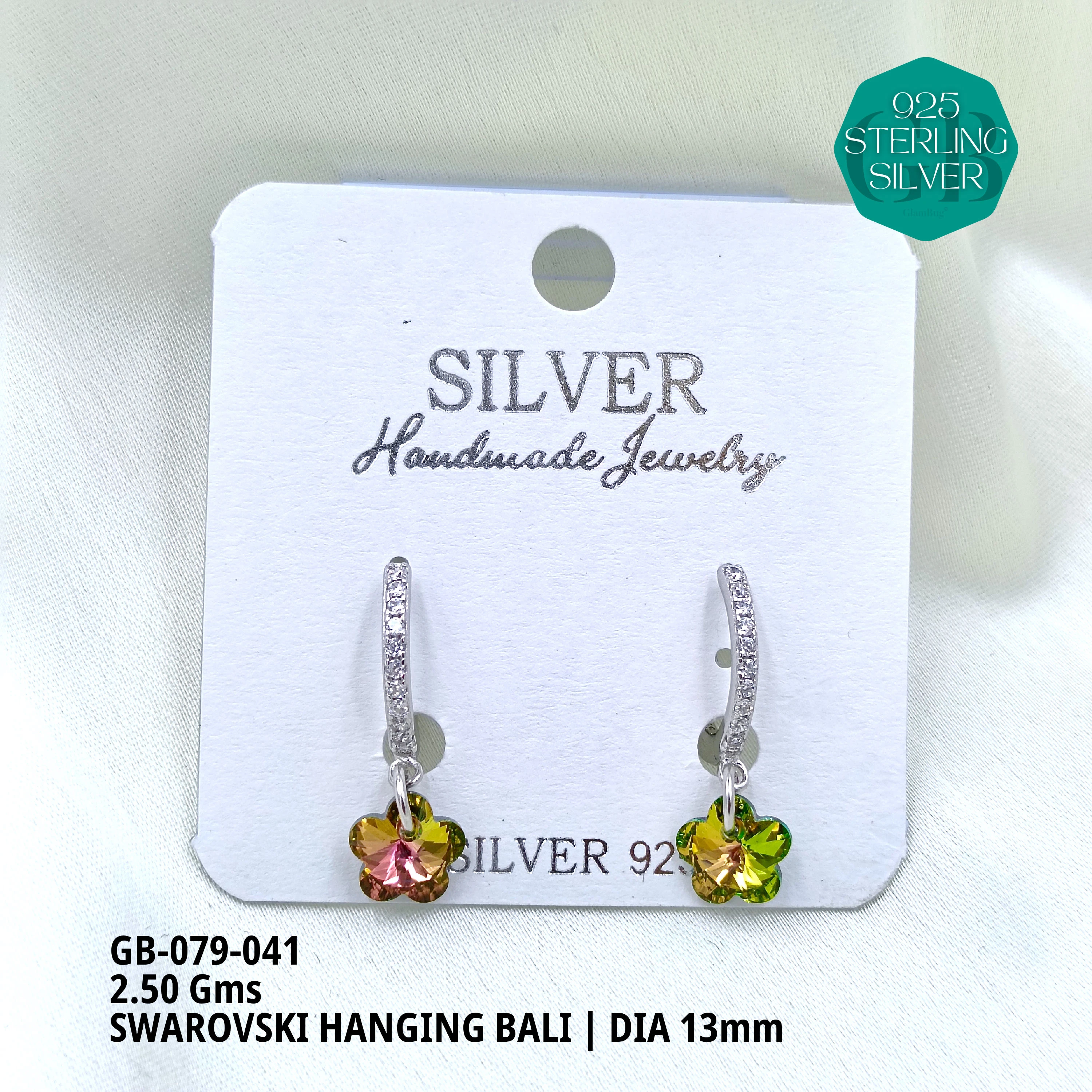 SWAROVSKI HANGNING BALI - Premium 925 Silver Jewellery - SKU: GB-079-041 - Hyderabad Silver Importers