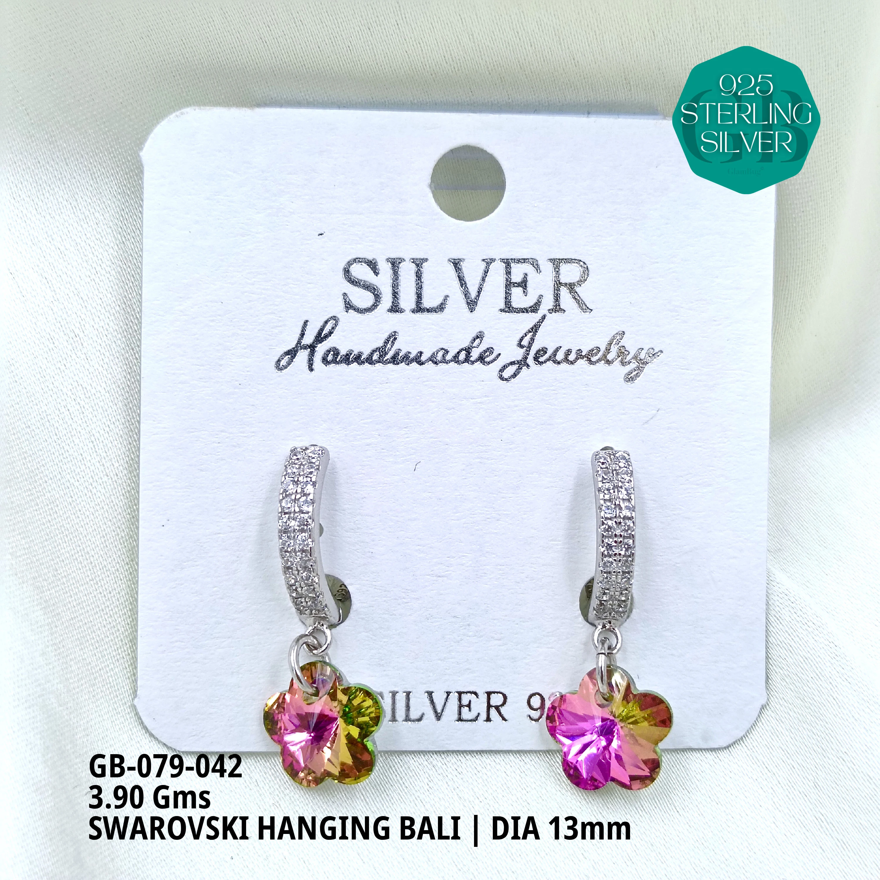 SWAROVSKI HANGNING BALI - Premium 925 Silver Jewellery - SKU: GB-079-042 - Hyderabad Silver Importers
