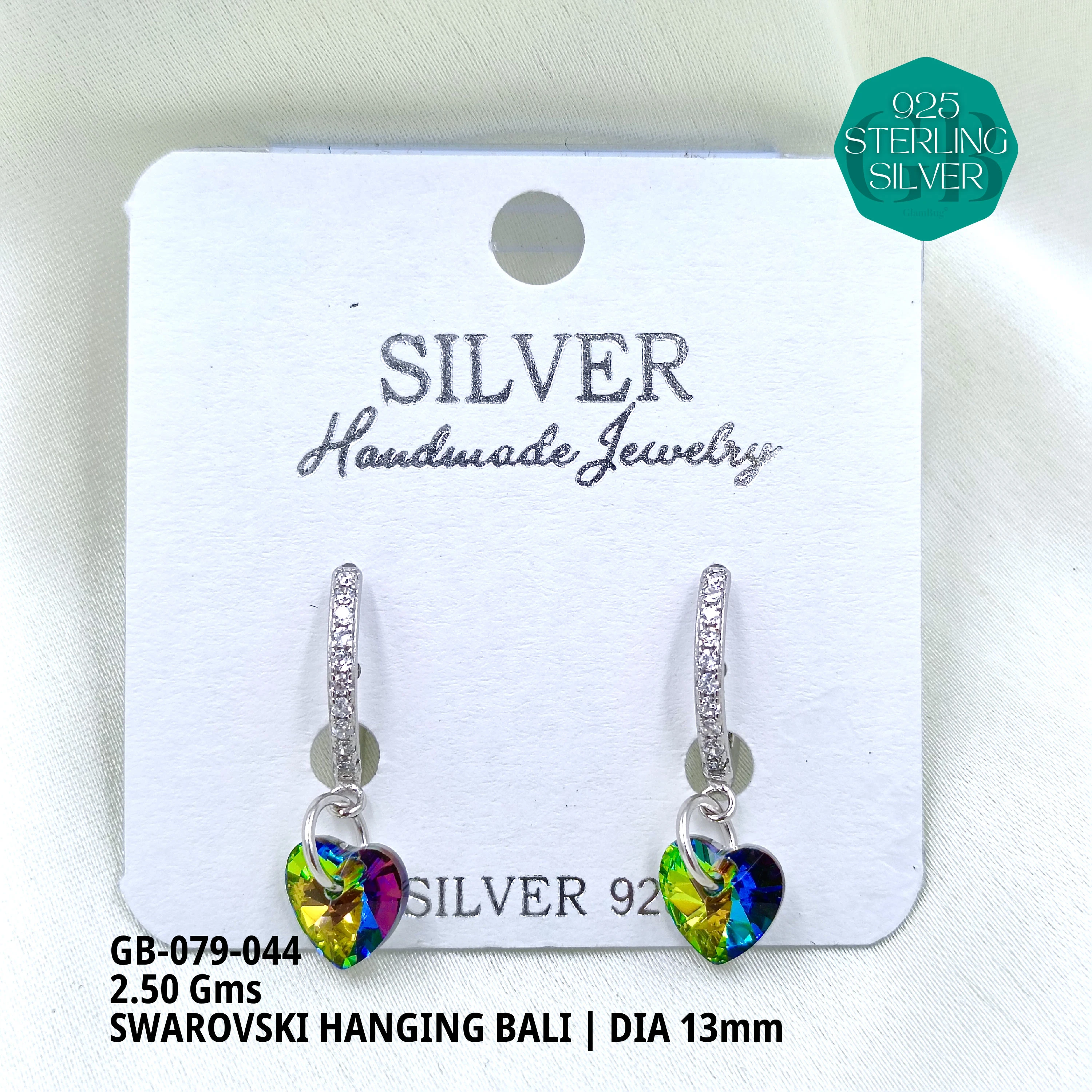 SWAROVSKI HANGNING BALI - Premium 925 Silver Jewellery - SKU: GB-079-044 - Hyderabad Silver Importers