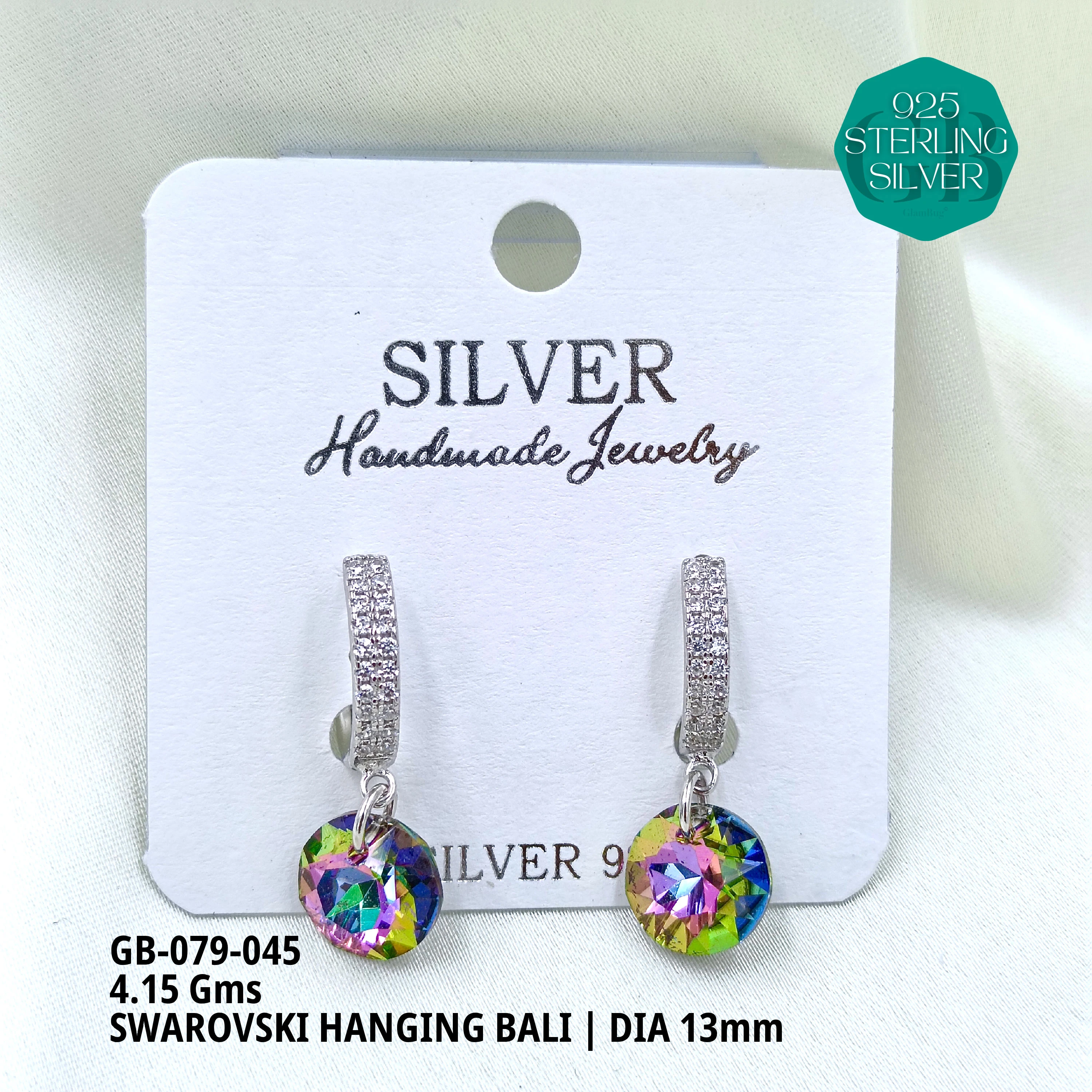 SWAROVSKI HANGNING BALI - Premium 925 Silver Jewellery - SKU: GB-079-045 - Hyderabad Silver Importers