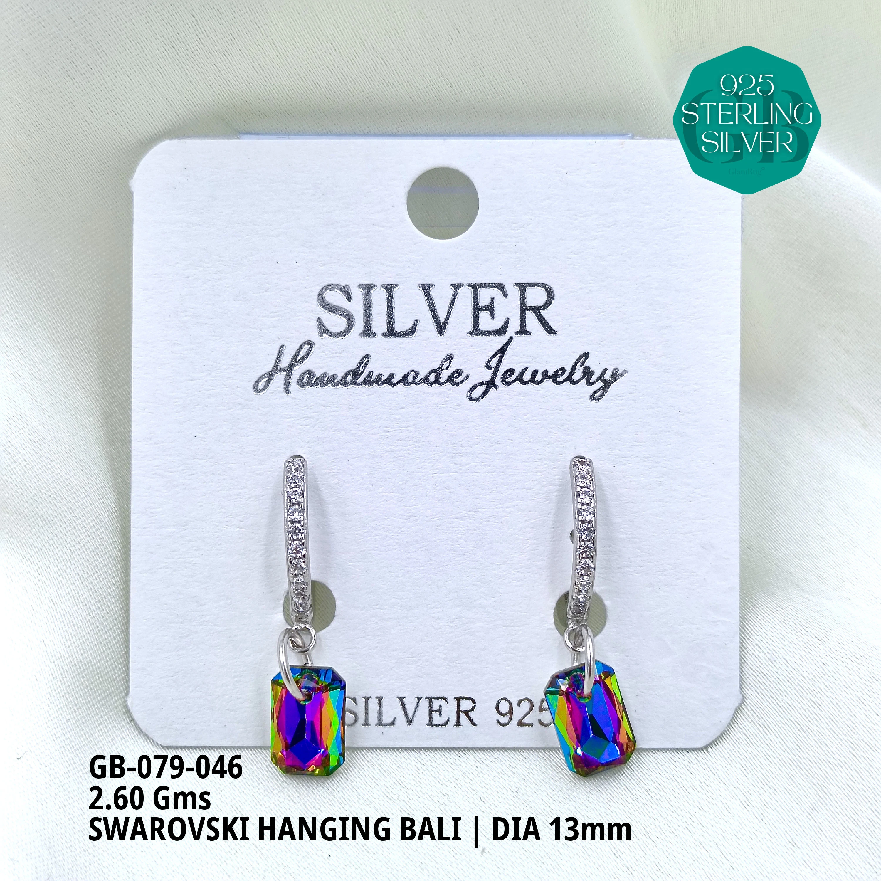 SWAROVSKI HANGNING BALI - Premium 925 Silver Jewellery - SKU: GB-079-046 - Hyderabad Silver Importers