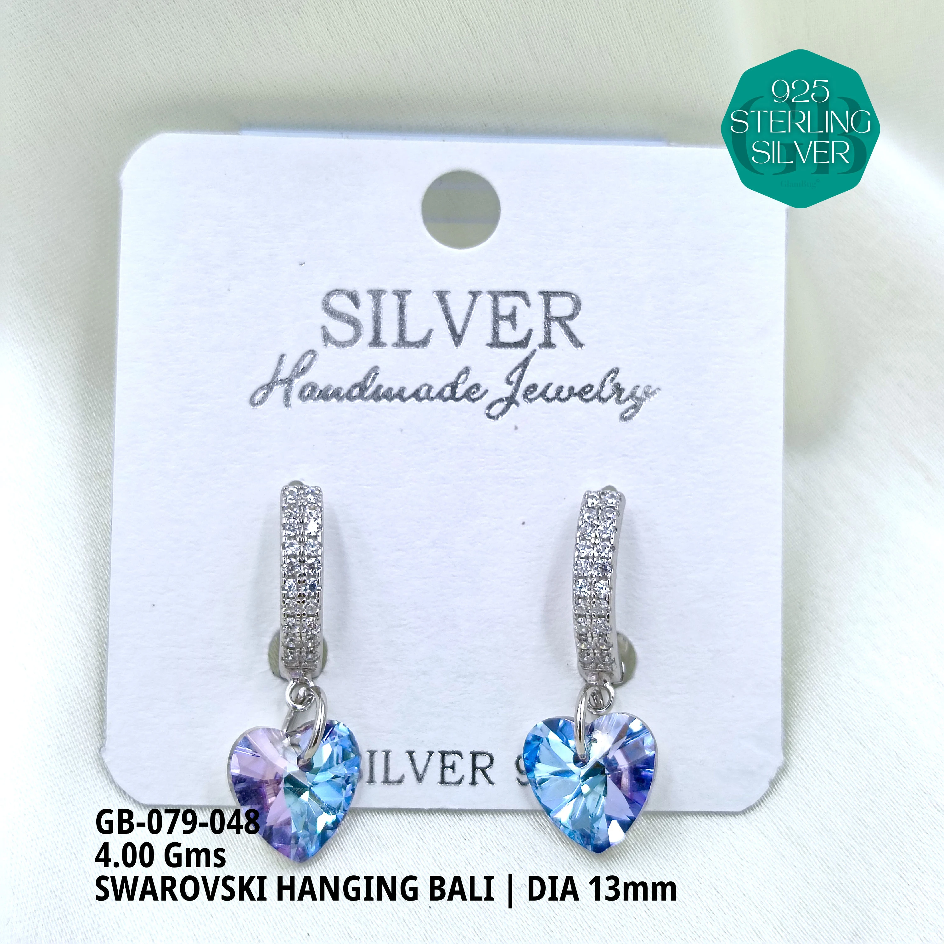 SWAROVSKI HANGNING BALI - Premium 925 Silver Jewellery - SKU: GB-079-048 - Hyderabad Silver Importers