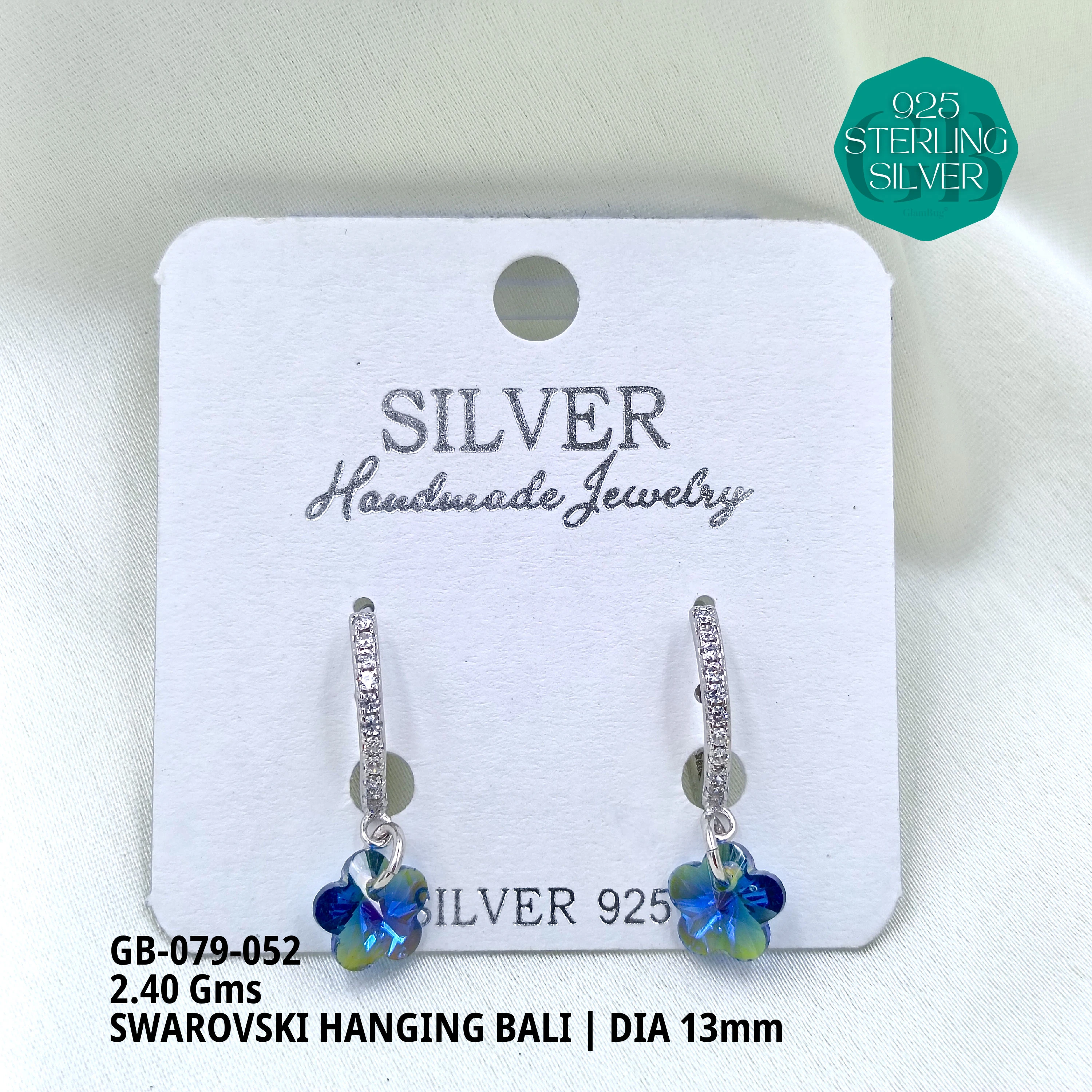 SWAROVSKI HANGNING BALI - Premium 925 Silver Jewellery - SKU: GB-079-052 - Hyderabad Silver Importers