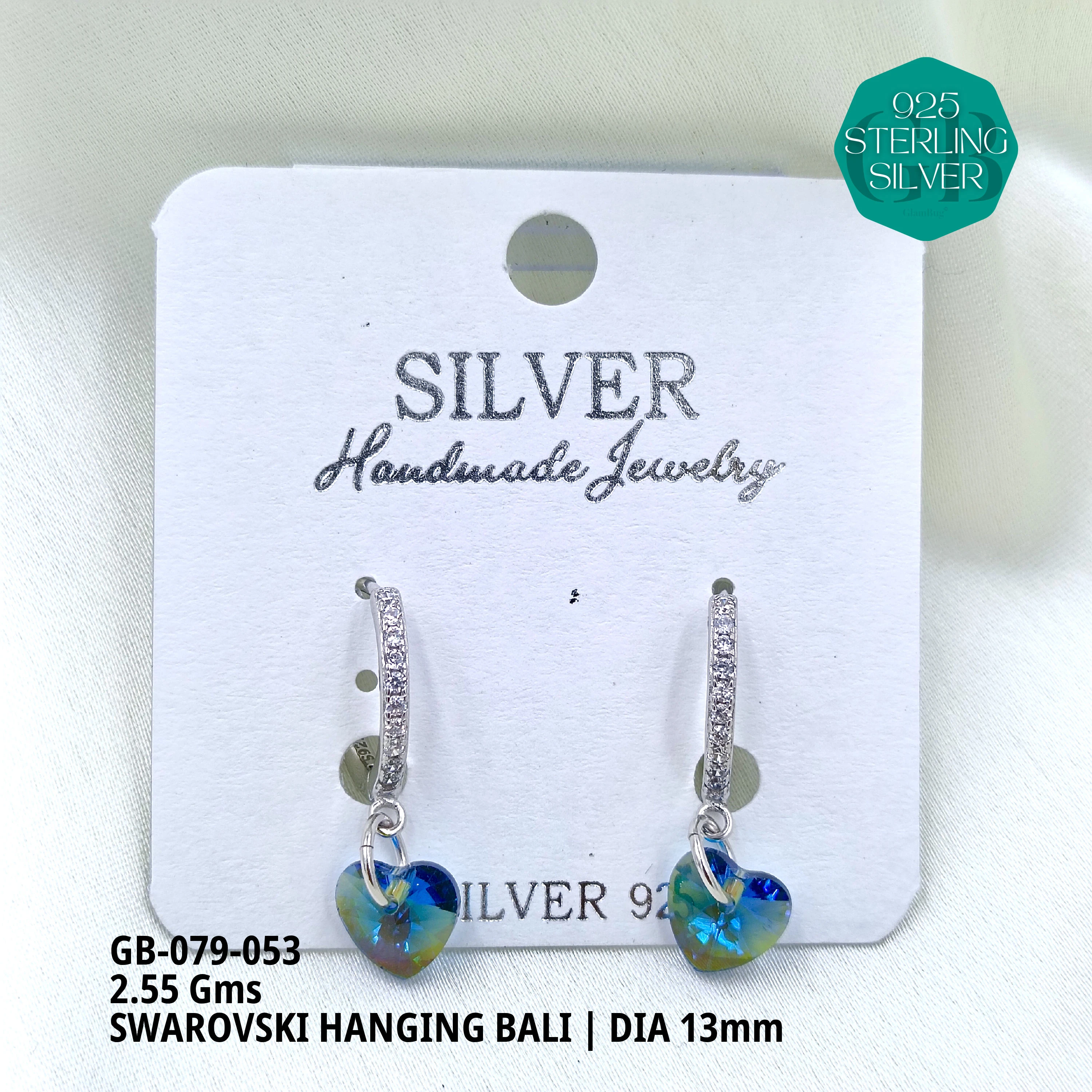 SWAROVSKI HANGNING BALI - Premium 925 Silver Jewellery - SKU: GB-079-053 - Hyderabad Silver Importers