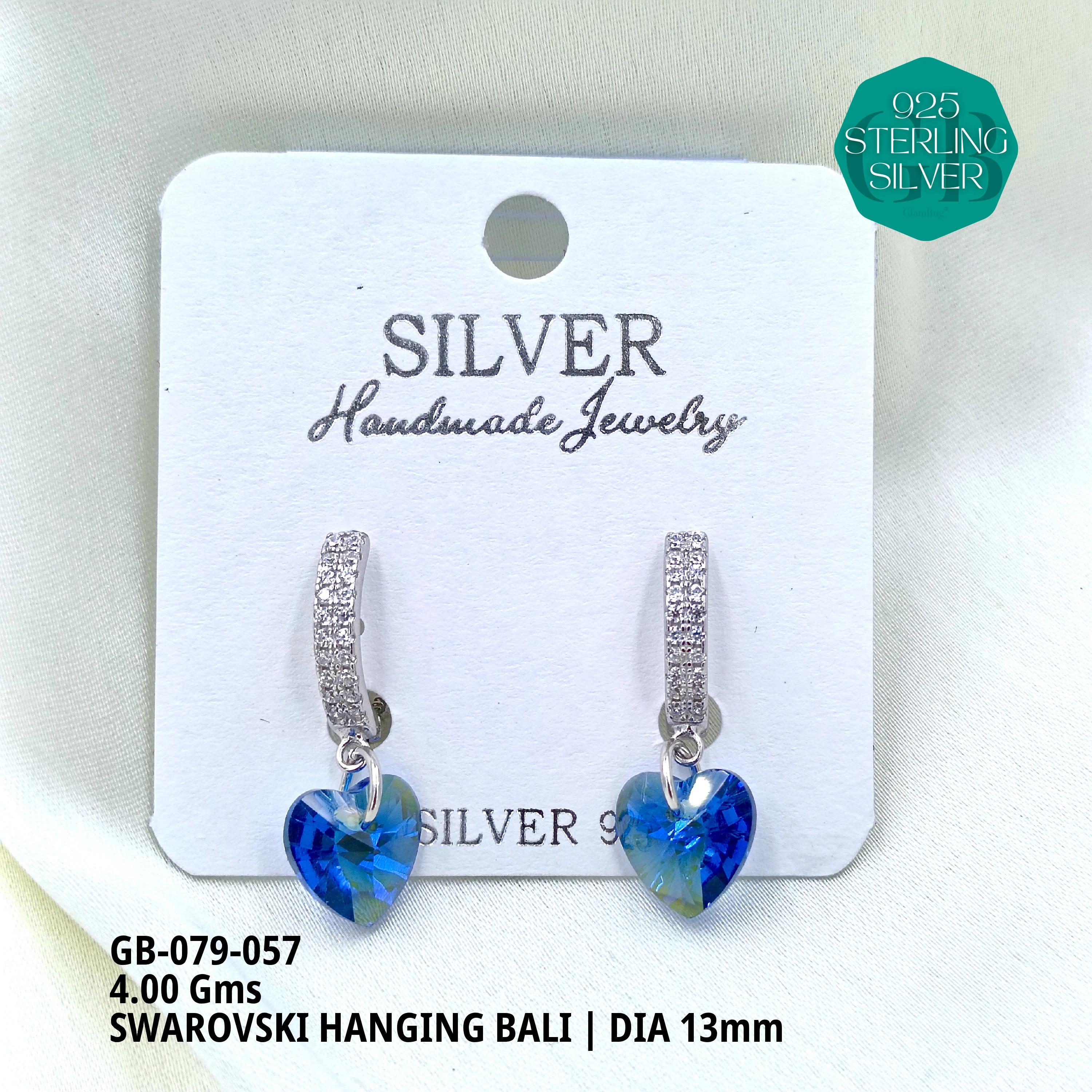 SWAROVSKI HANGNING BALI - Premium 925 Silver Jewellery - SKU: GB-079-057 - Hyderabad Silver Importers