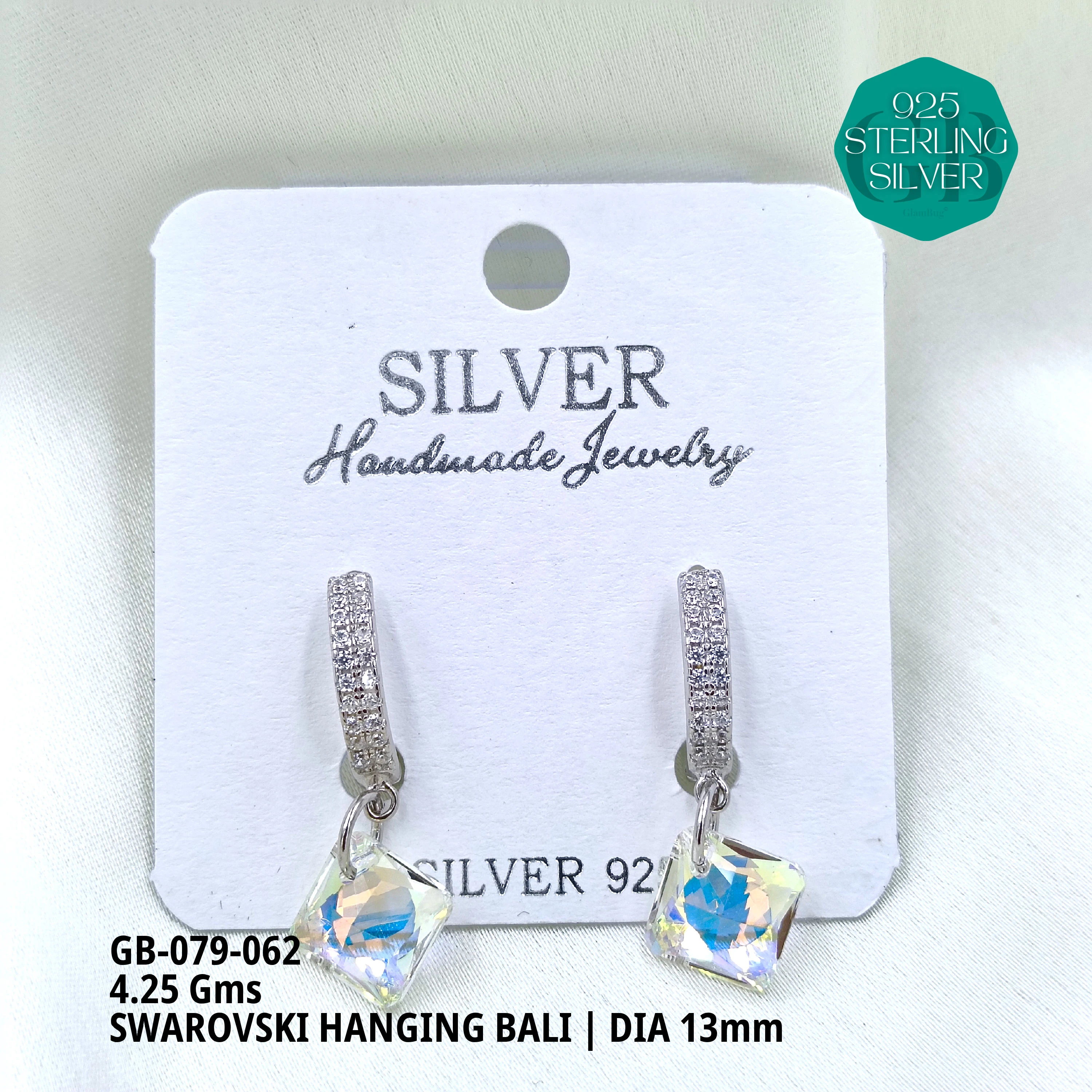 SWAROVSKI HANGNING BALI - Premium 925 Silver Jewellery - SKU: GB-079-062 - Hyderabad Silver Importers