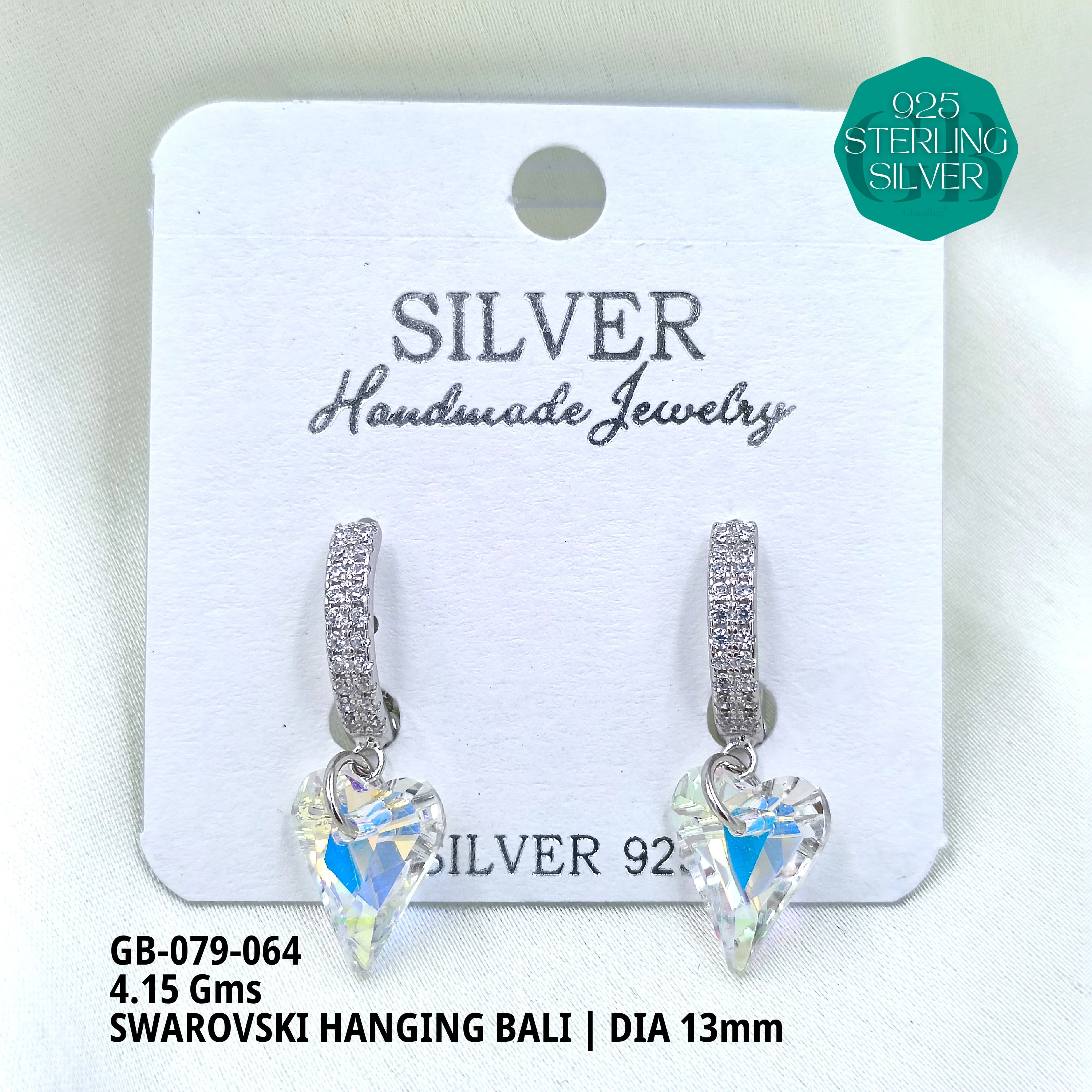 SWAROVSKI HANGNING BALI - Premium 925 Silver Jewellery - SKU: GB-079-064 - Hyderabad Silver Importers