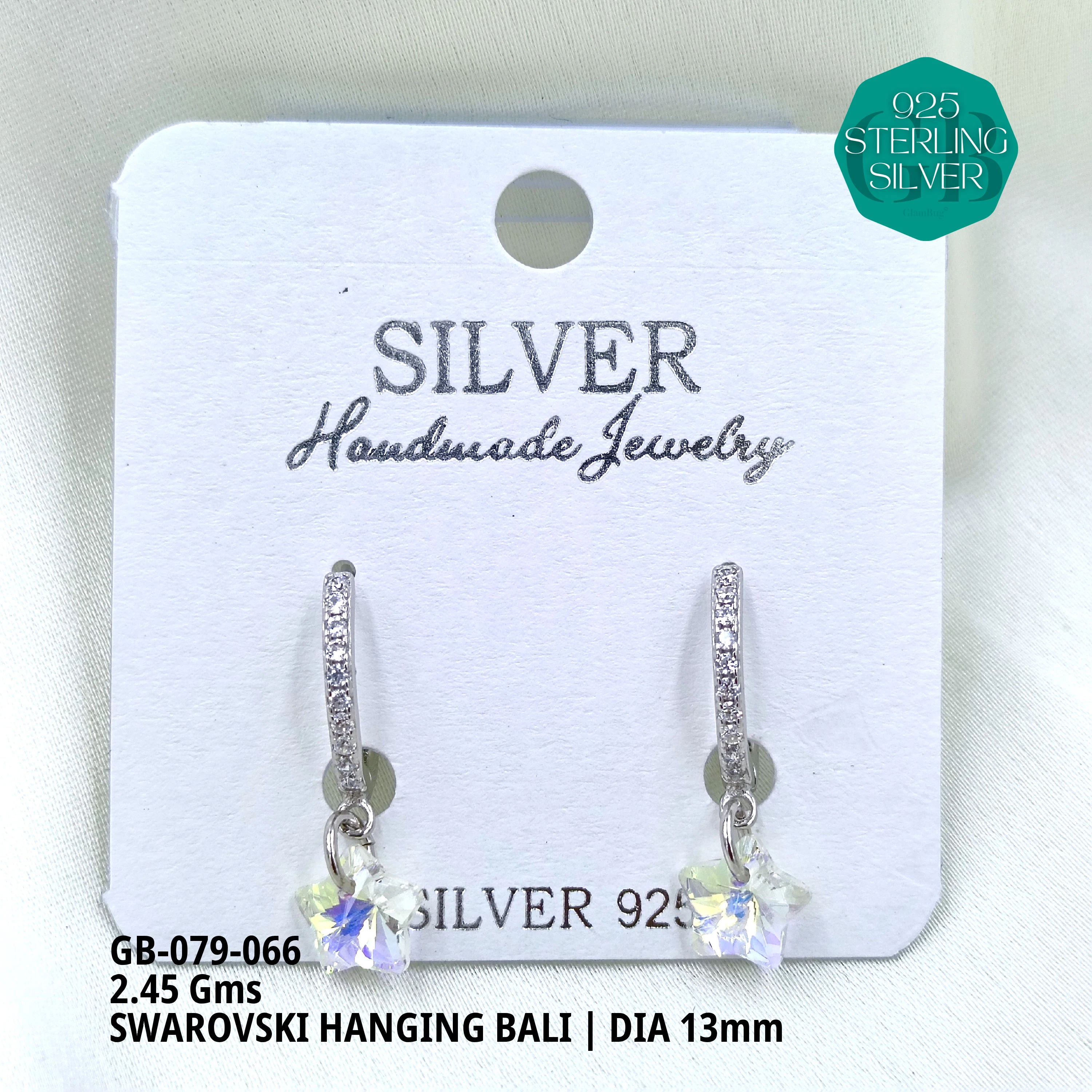 SWAROVSKI HANGNING BALI - Premium 925 Silver Jewellery - SKU: GB-079-066 - Hyderabad Silver Importers