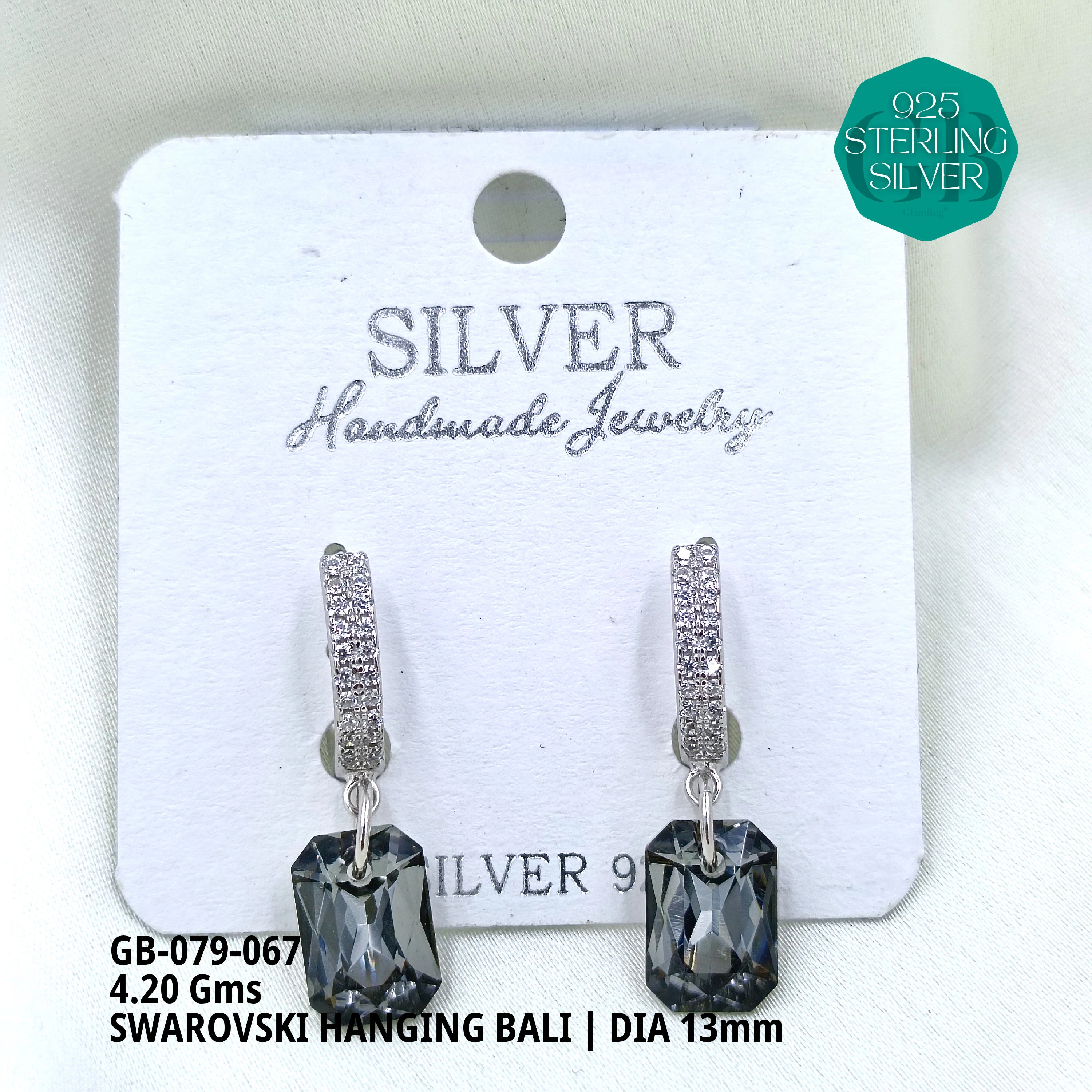 SWAROVSKI HANGNING BALI - Premium 925 Silver Jewellery - SKU: GB-079-067 - Hyderabad Silver Importers