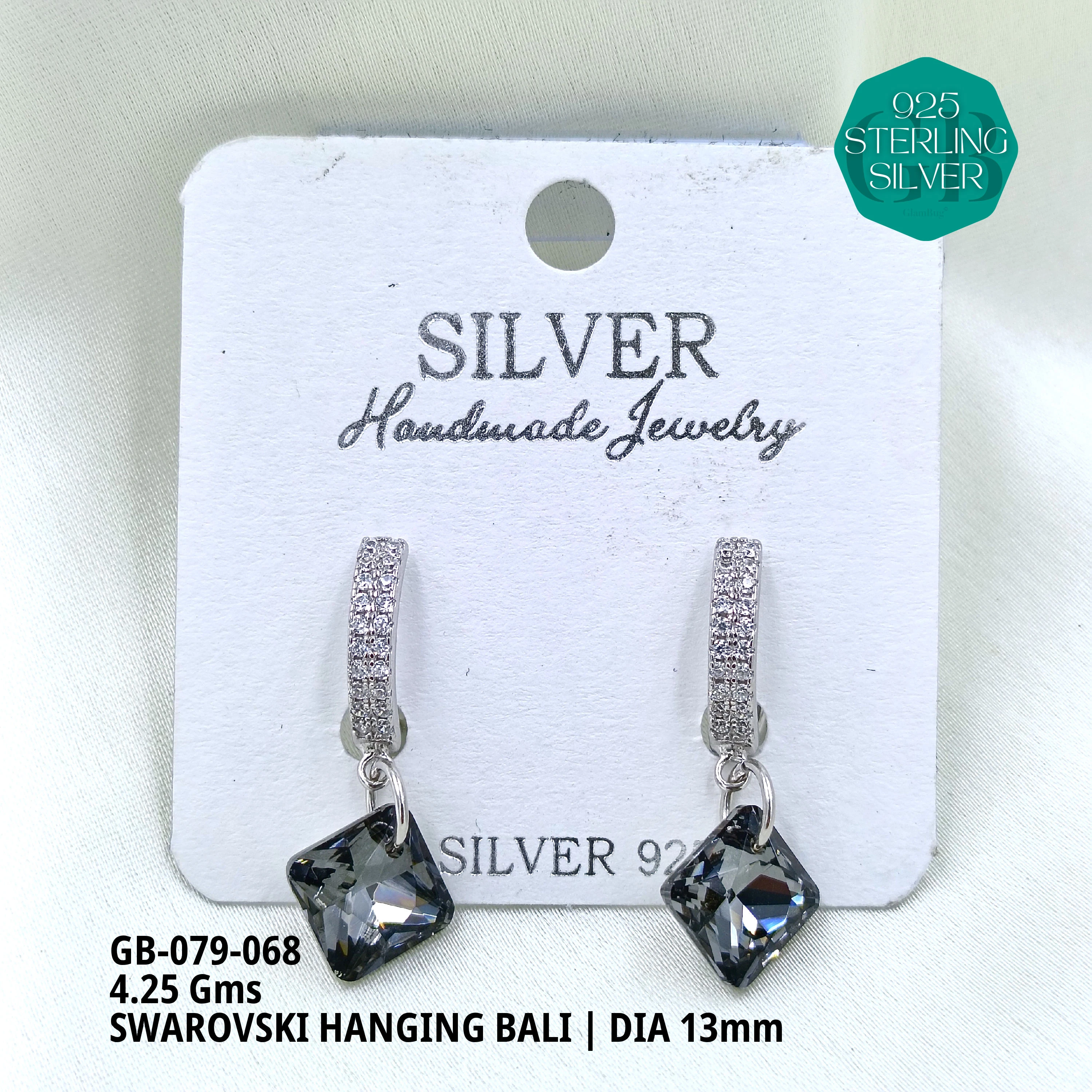 SWAROVSKI HANGNING BALI - Premium 925 Silver Jewellery - SKU: GB-079-068 - Hyderabad Silver Importers
