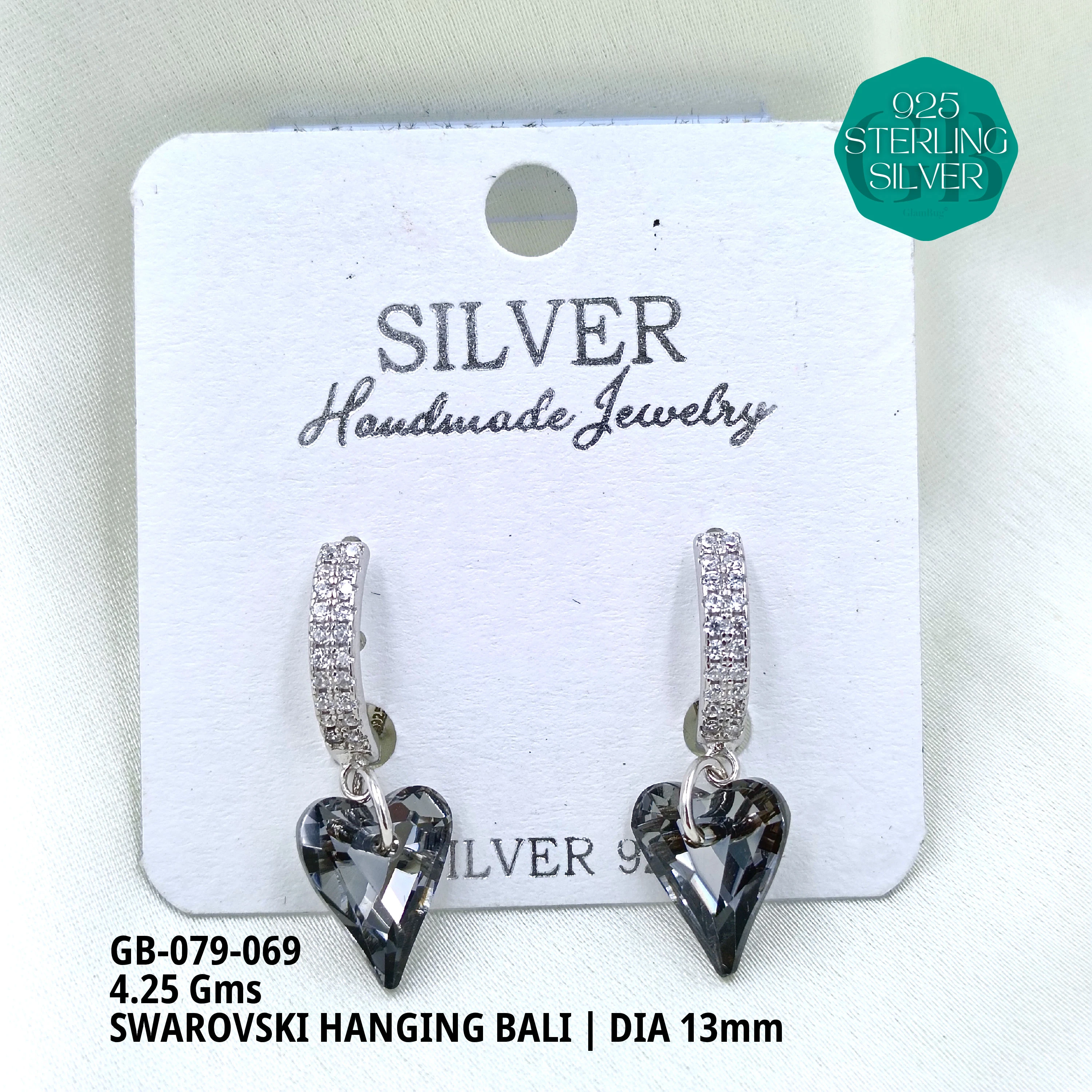 SWAROVSKI HANGNING BALI - Premium 925 Silver Jewellery - SKU: GB-079-069 - Hyderabad Silver Importers