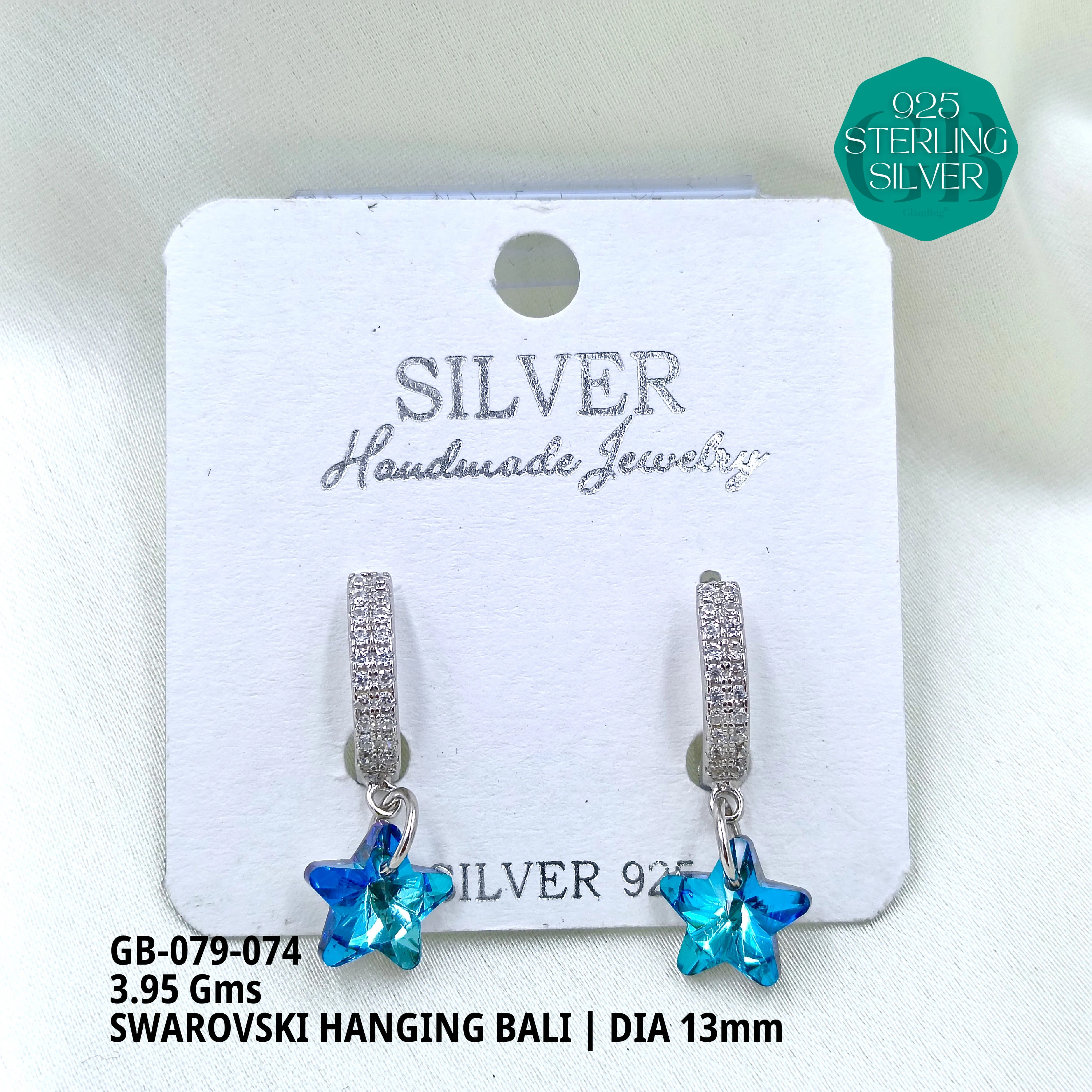 SWAROVSKI HANGNING BALI - Premium 925 Silver Jewellery - SKU: GB-079-074 - Hyderabad Silver Importers