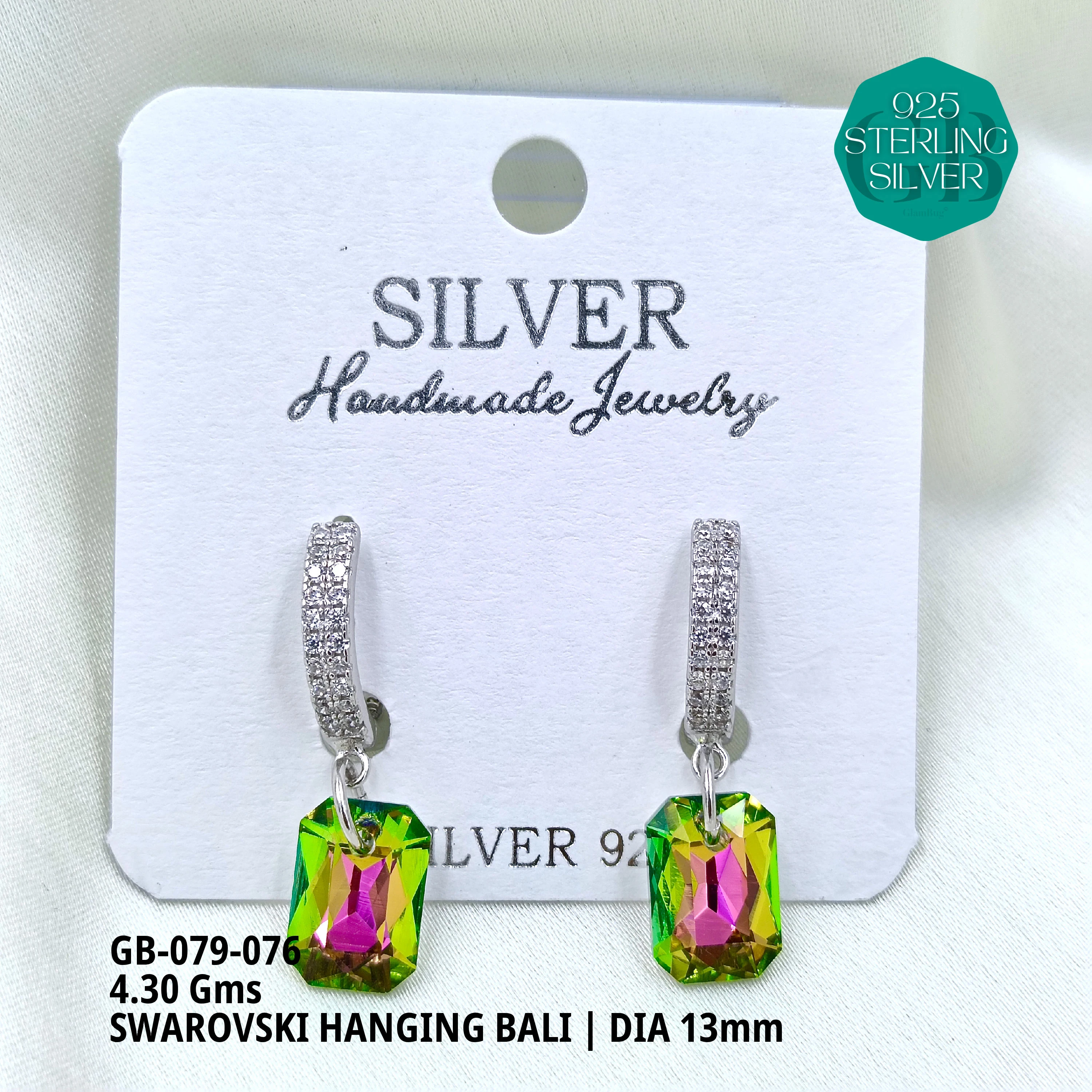 SWAROVSKI HANGNING BALI - Premium 925 Silver Jewellery - SKU: GB-079-076 - Hyderabad Silver Importers