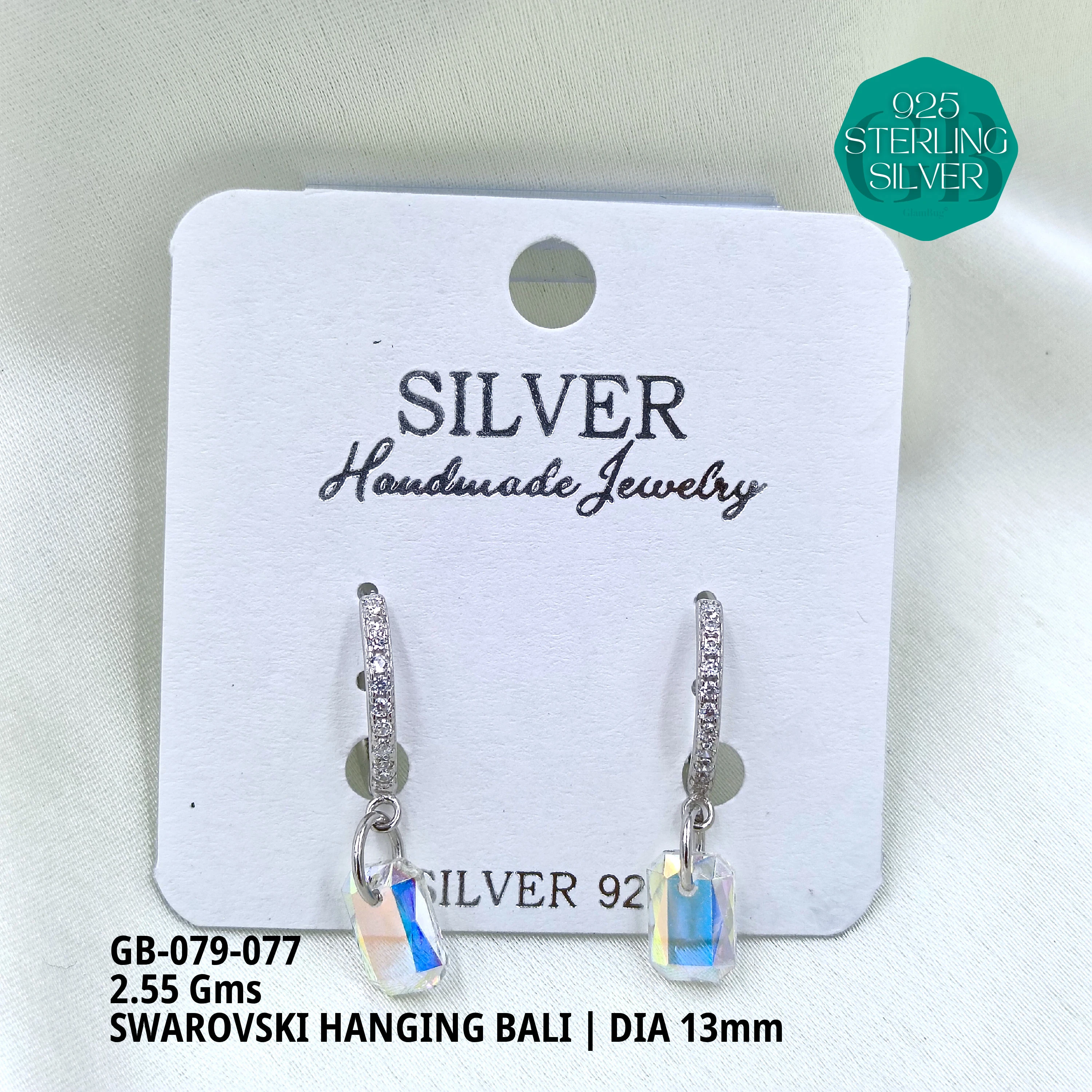 SWAROVSKI HANGNING BALI - Premium 925 Silver Jewellery - SKU: GB-079-077 - Hyderabad Silver Importers