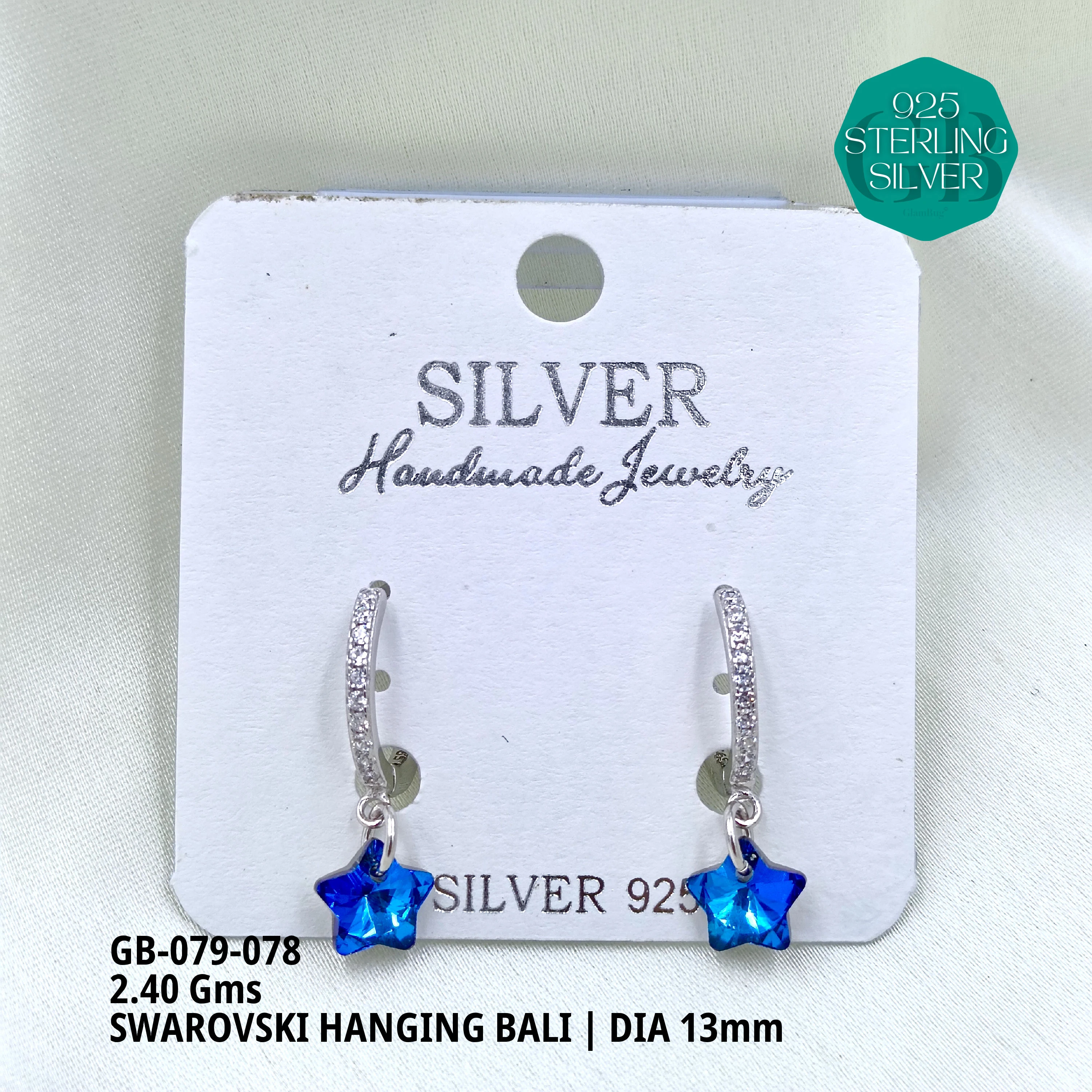 SWAROVSKI HANGNING BALI - Premium 925 Silver Jewellery - SKU: GB-079-078 - Hyderabad Silver Importers
