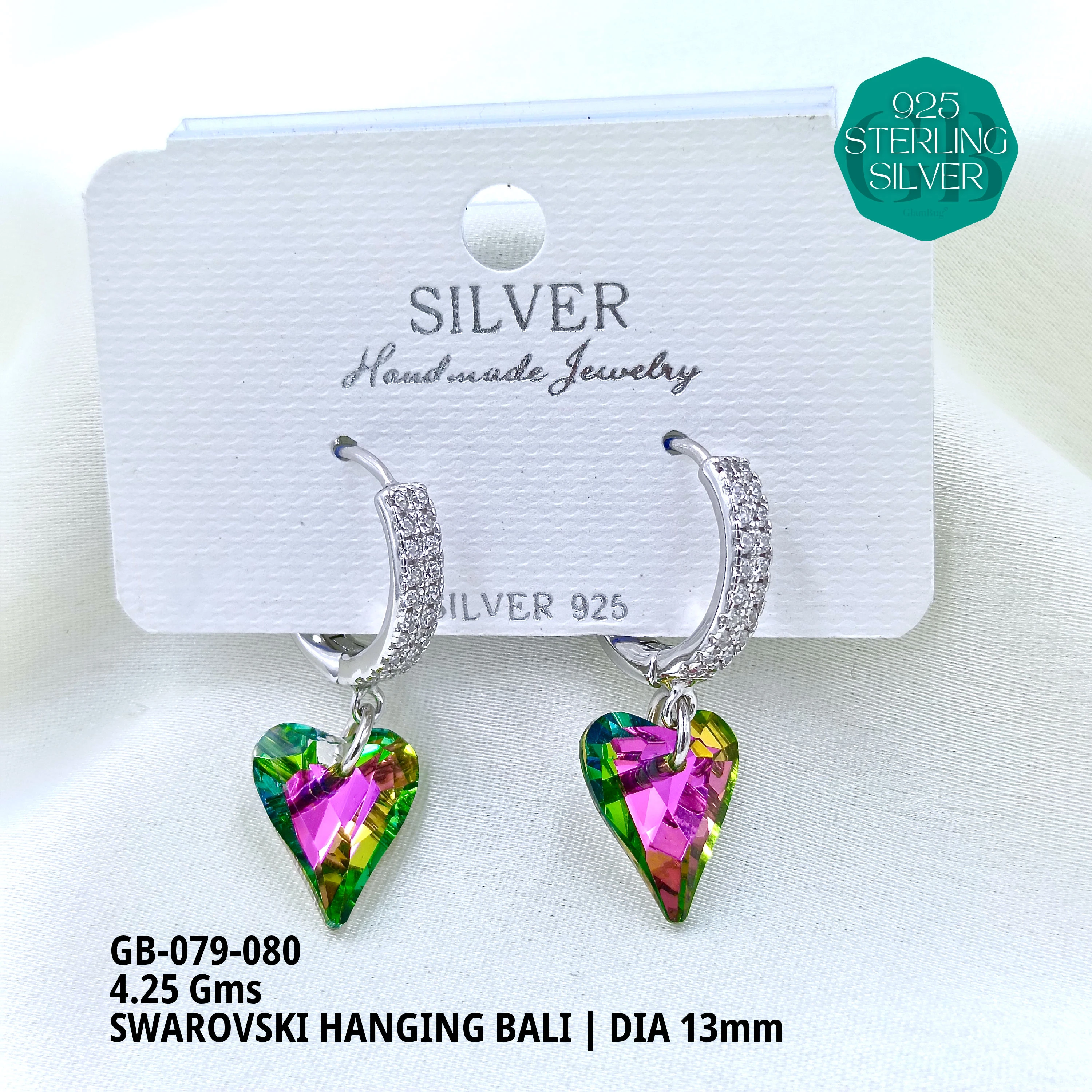 SWAROVSKI HANGNING BALI - Premium 925 Silver Jewellery - SKU: GB-079-080 - Hyderabad Silver Importers