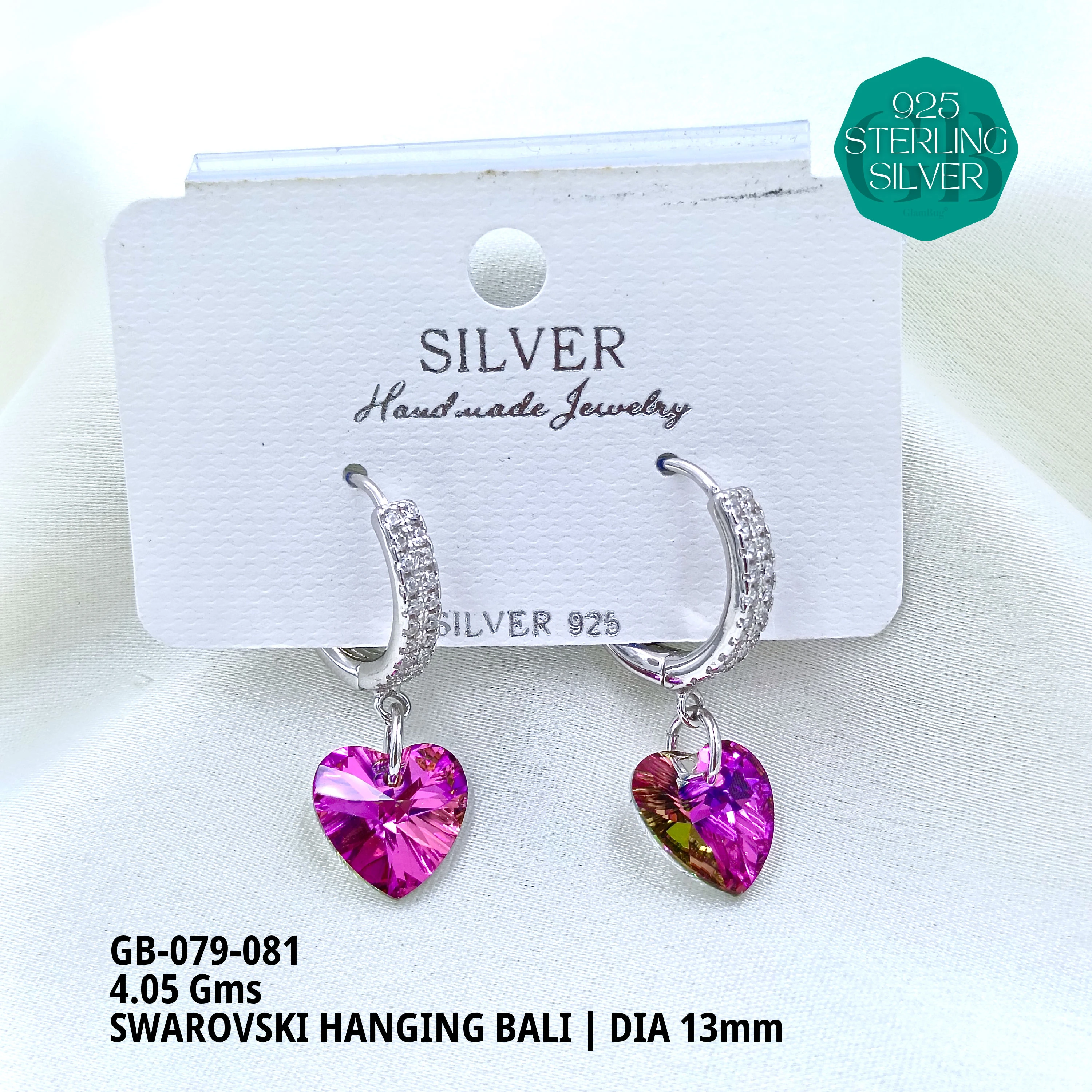 SWAROVSKI HANGNING BALI - Premium 925 Silver Jewellery - SKU: GB-079-081 - Hyderabad Silver Importers