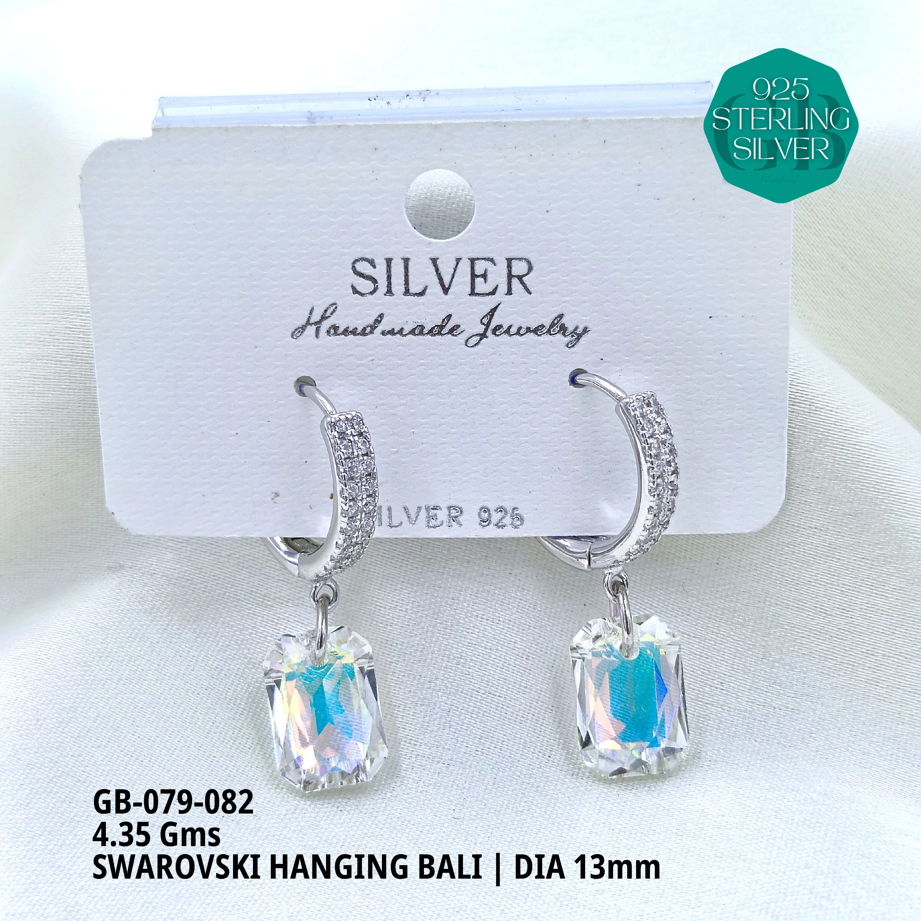 SWAROVSKI HANGNING BALI - Premium 925 Silver Jewellery - SKU: GB-079-082 - Hyderabad Silver Importers