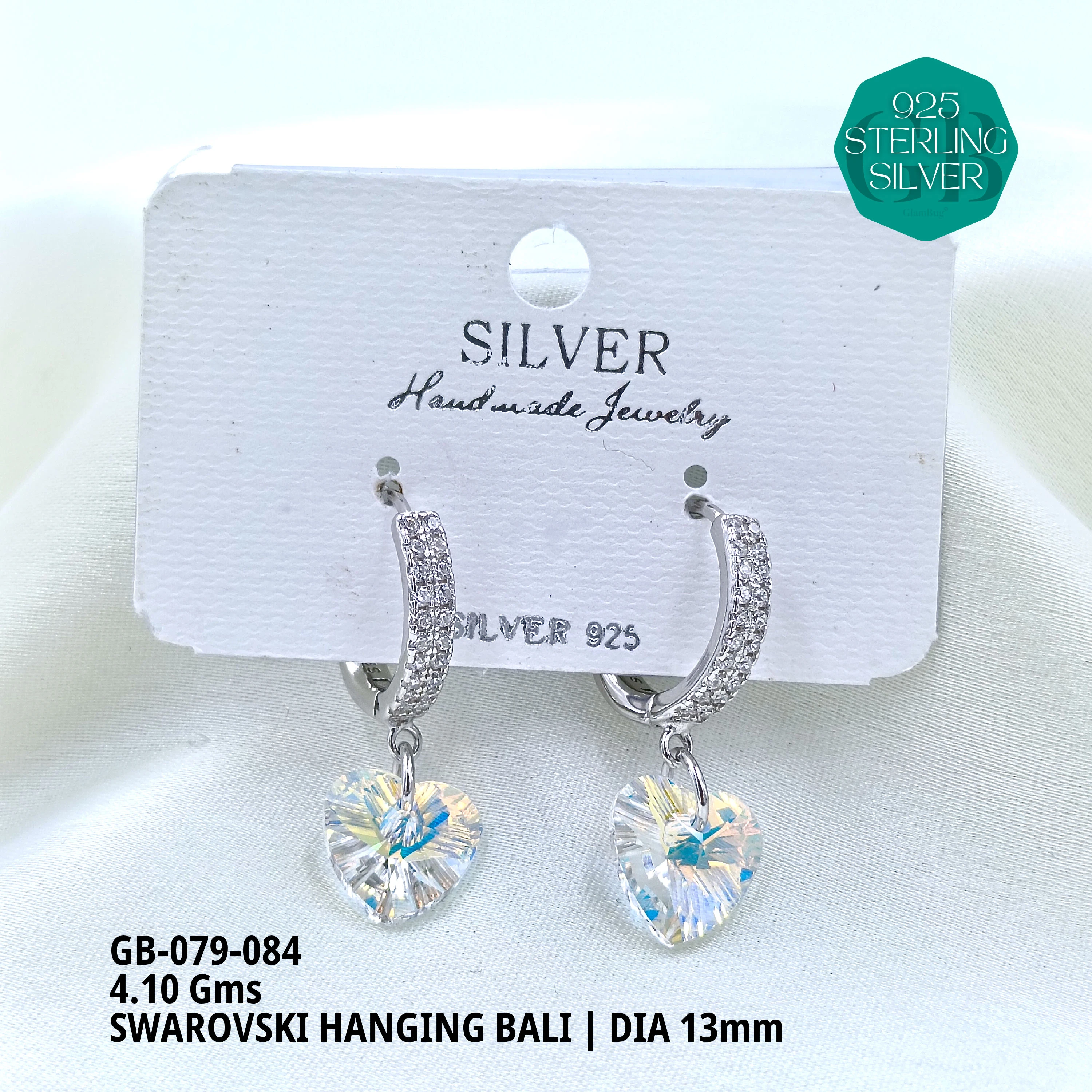 SWAROVSKI HANGNING BALI - Premium 925 Silver Jewellery - SKU: GB-079-084 - Hyderabad Silver Importers