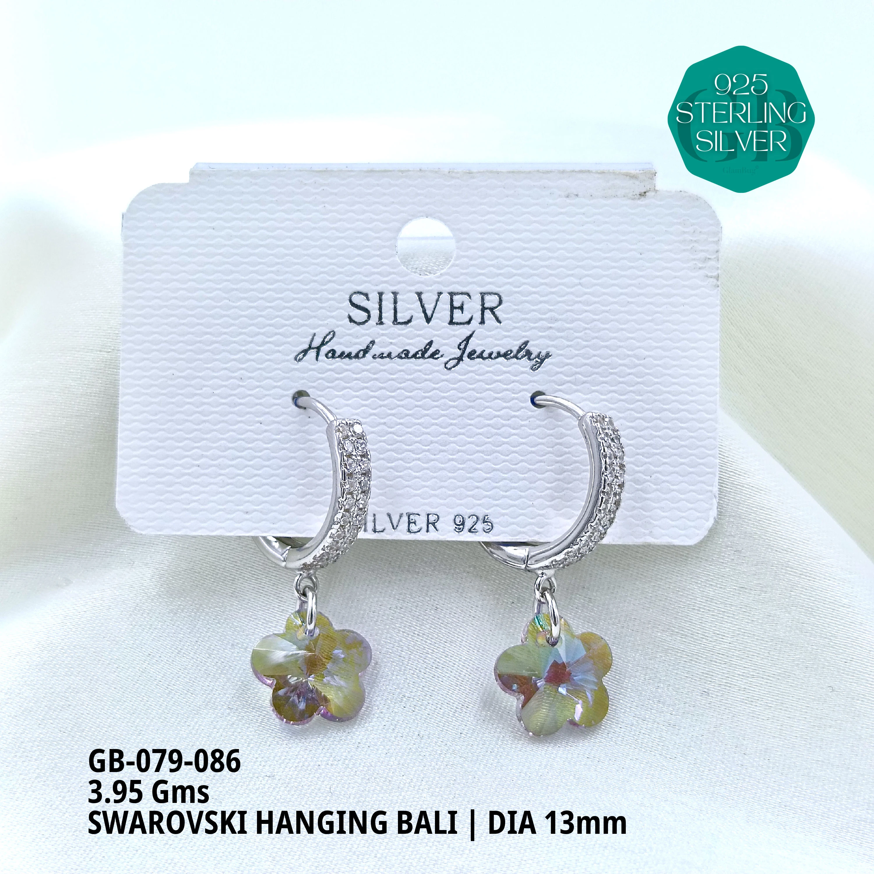 SWAROVSKI HANGNING BALI - Premium 925 Silver Jewellery - SKU: GB-079-086 - Hyderabad Silver Importers