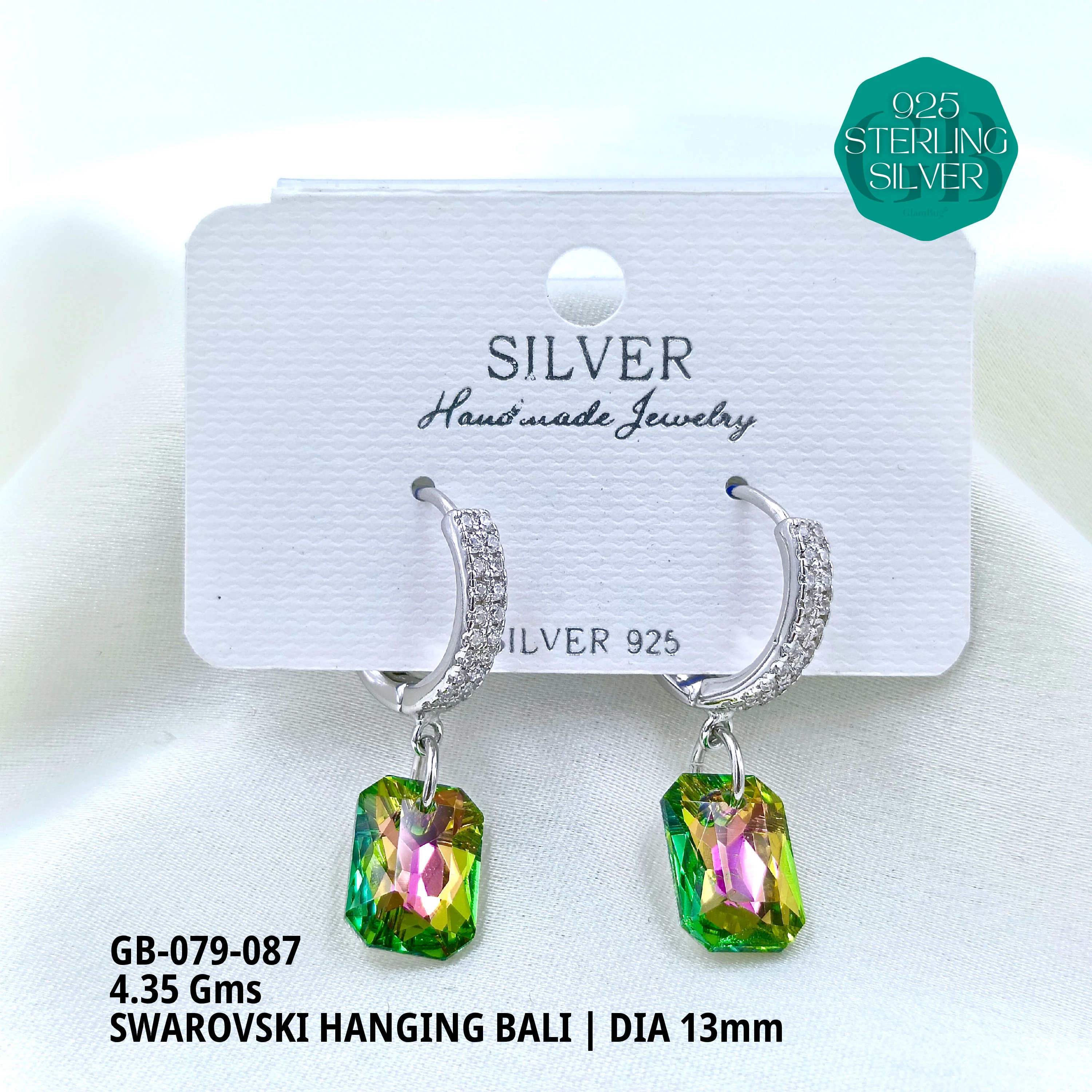 SWAROVSKI HANGNING BALI - Premium 925 Silver Jewellery - SKU: GB-079-087 - Hyderabad Silver Importers