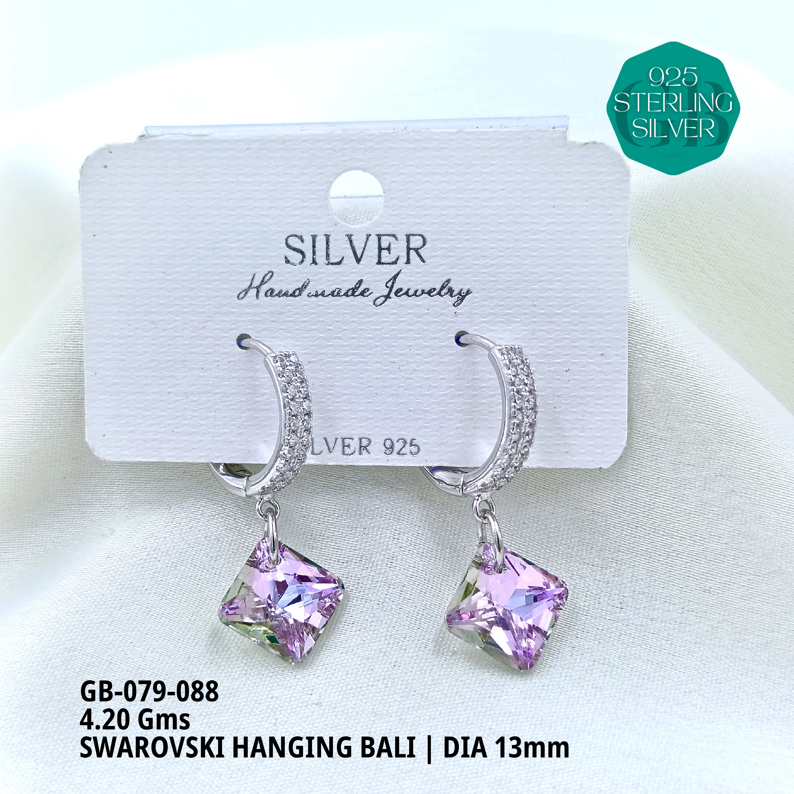 SWAROVSKI HANGNING BALI - Premium 925 Silver Jewellery - SKU: GB-079-088 - Hyderabad Silver Importers
