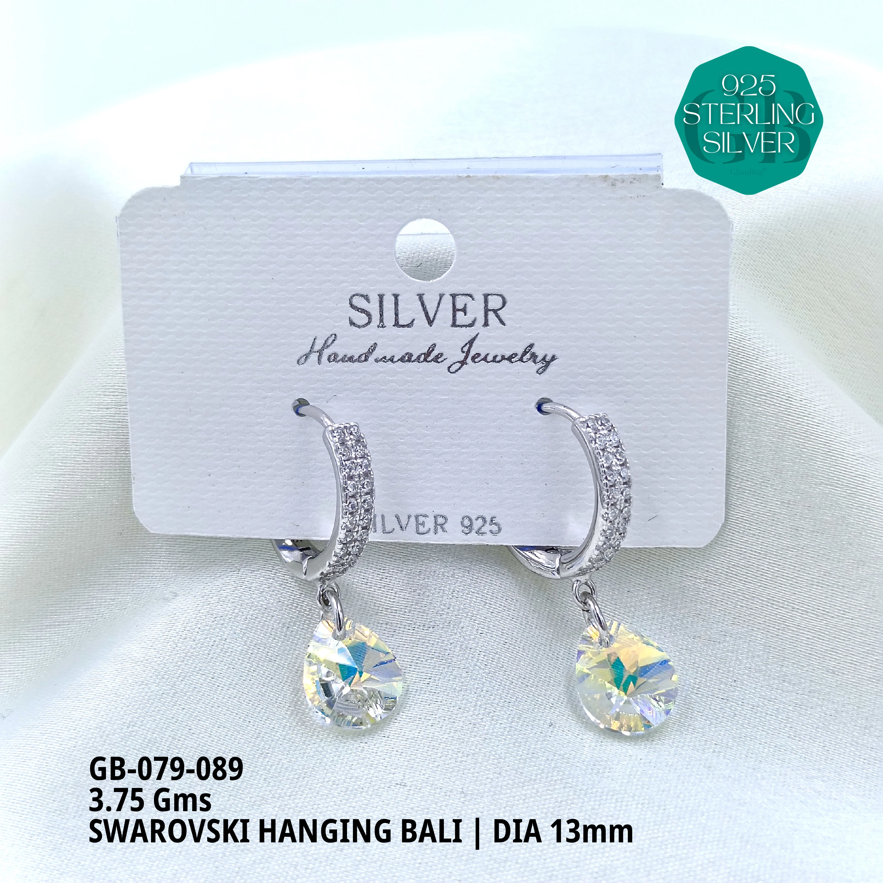 SWAROVSKI HANGNING BALI - Premium 925 Silver Jewellery - SKU: GB-079-089 - Hyderabad Silver Importers
